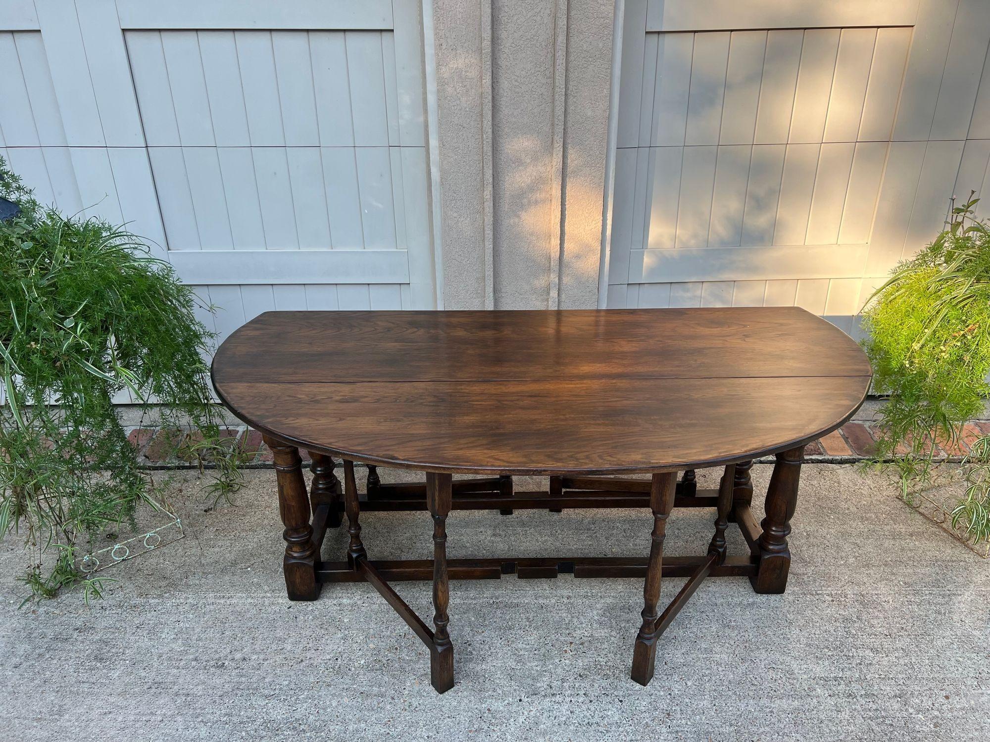 Antique French Hunt Wake Dining Table Oak Drop Leaf Gate Leg Console Sofa c1900 im Angebot 8