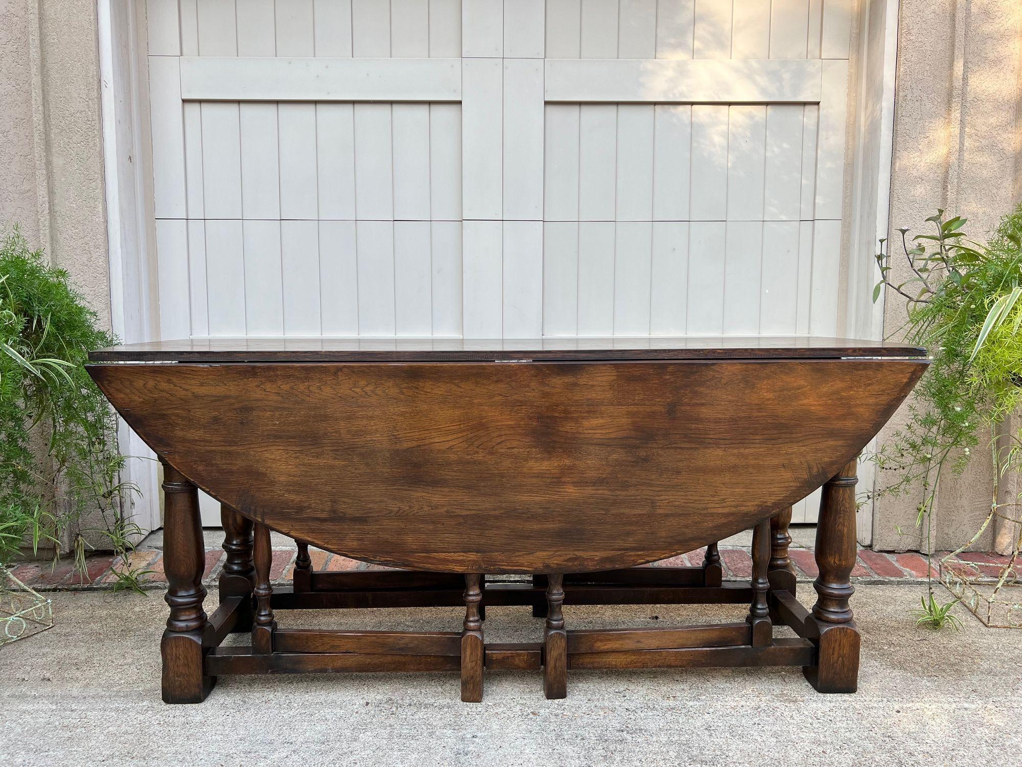 Antique French Hunt Wake Dining Table Oak Drop Leaf Gate Leg Console Sofa c1900 (Französisch) im Angebot