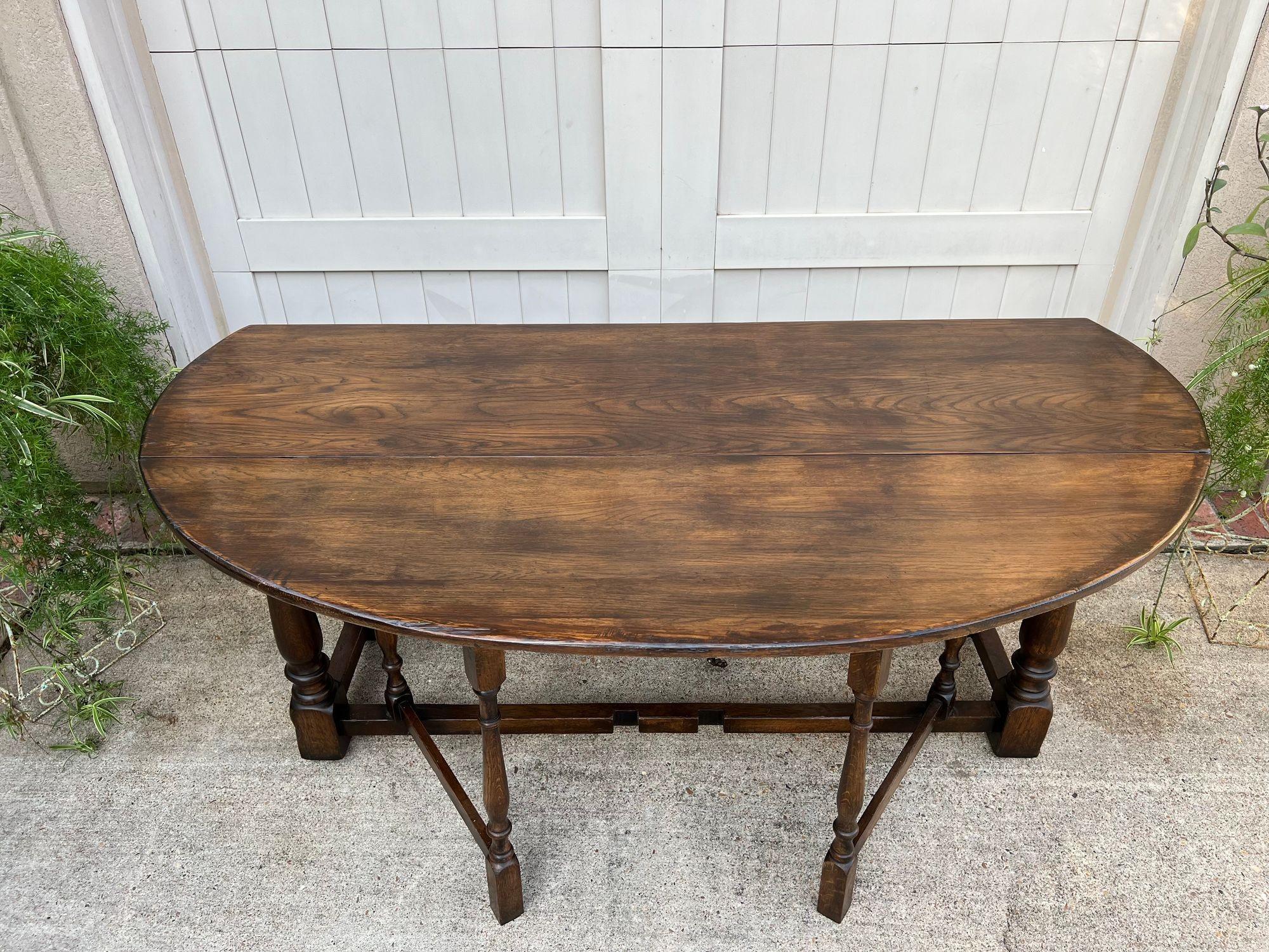 Antique French Hunt Wake Dining Table Oak Drop Leaf Gate Leg Console Sofa c1900 im Zustand „Gut“ im Angebot in Shreveport, LA