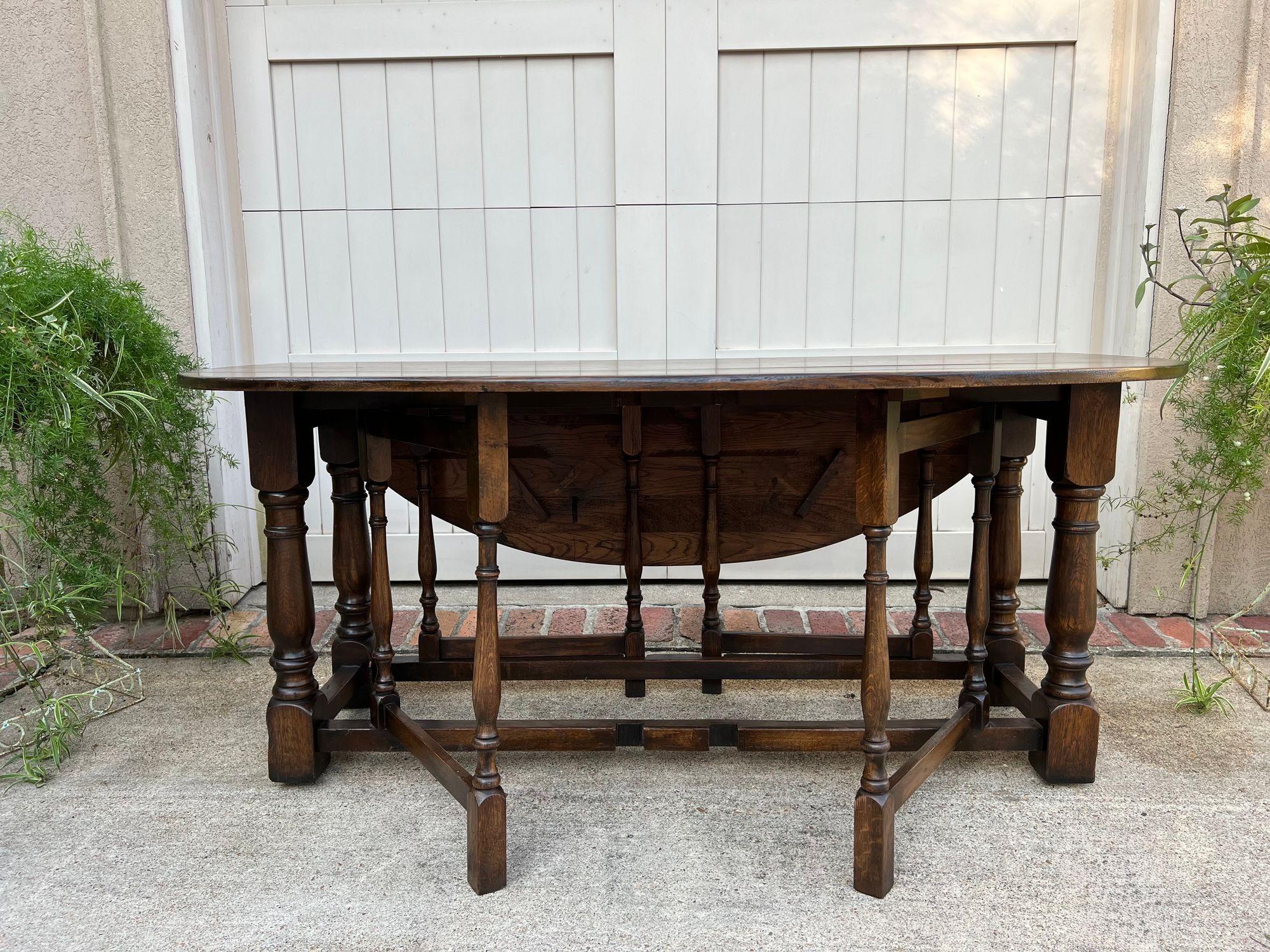 Antique French Hunt Wake Dining Table Oak Drop Leaf Gate Leg Console Sofa c1900 im Angebot 2