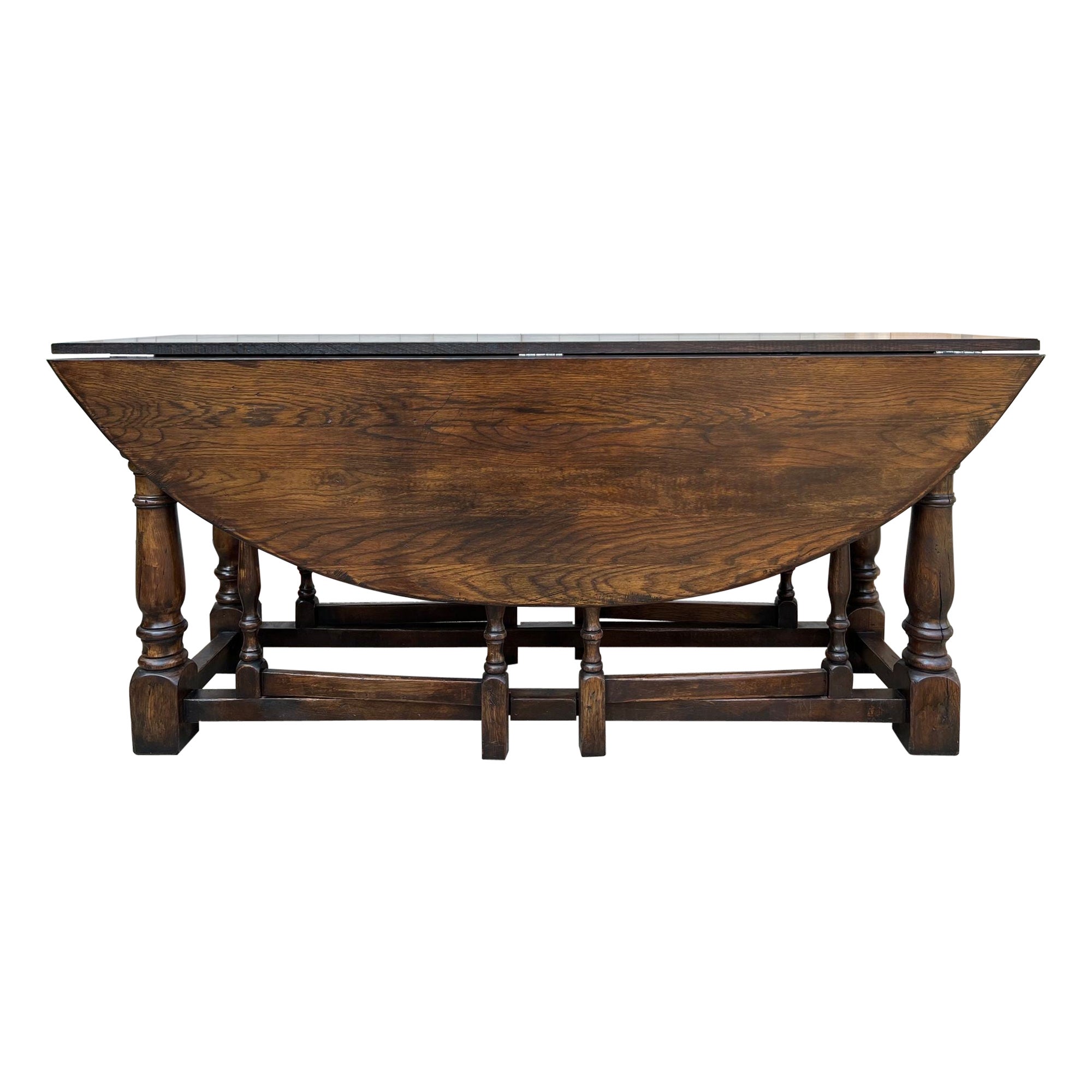 Antique French Hunt Wake Dining Table Oak Drop Leaf Gate Leg Console Sofa c1900