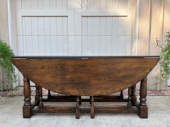 Antique French Hunt Wake Dining Table Oak Drop Leaf Gate Leg Console Sofa c1900