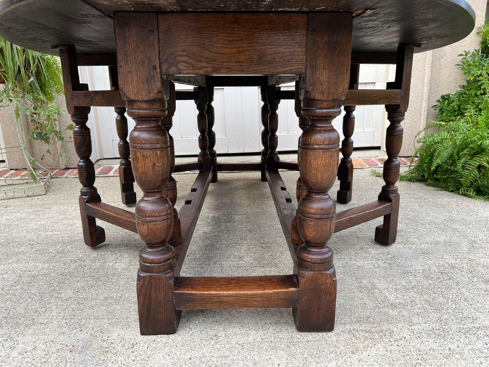 Antique French Hunt Wake Dining Table Oak Drop Leaf Gate Leg HUGE Kitchen Island 3