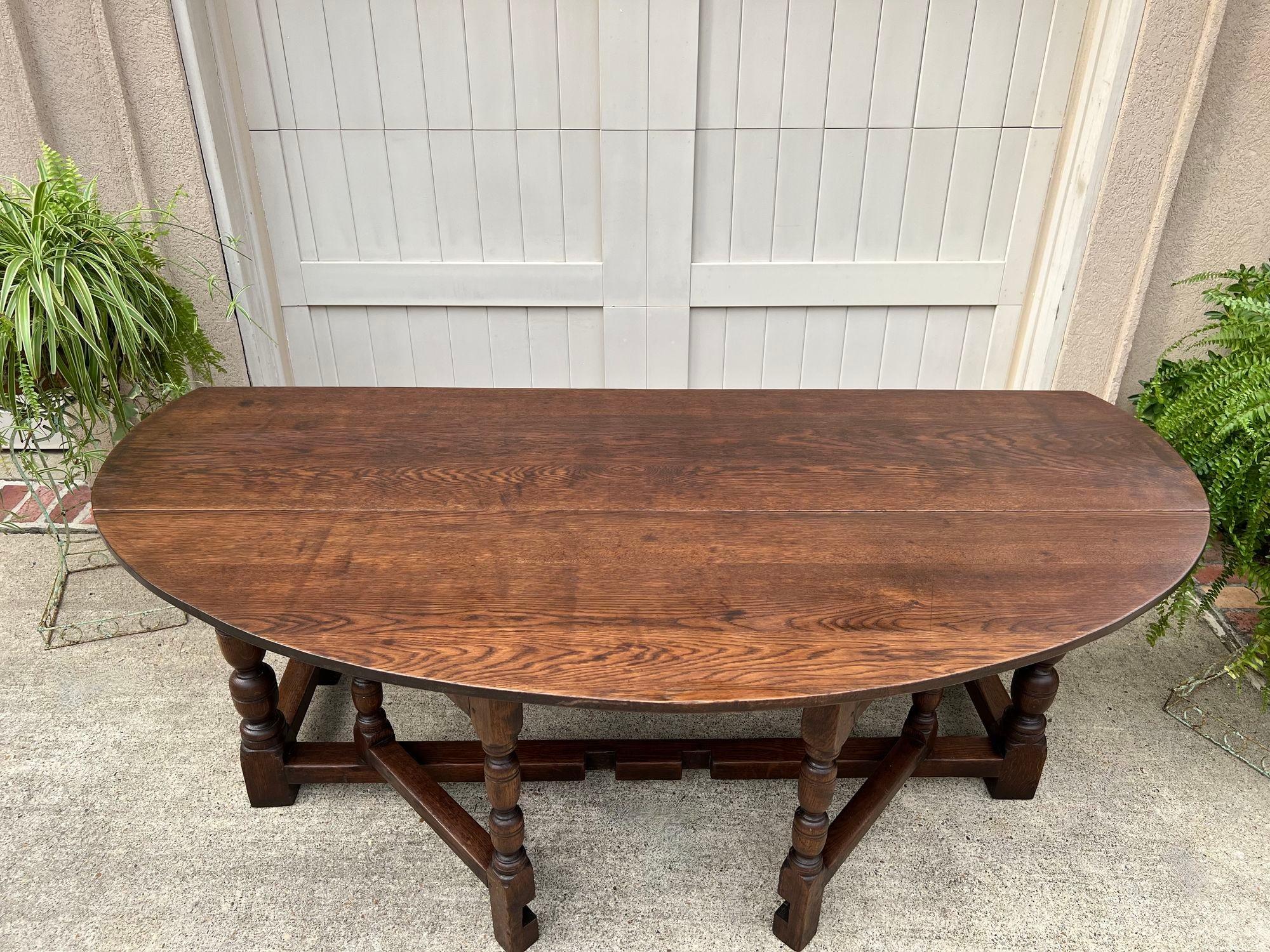 Late 19th Century Antique French Hunt Wake Dining Table Oak Drop Leaf Gate Leg HUGE Kitchen Island