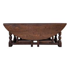 Antique French Hunt Wake Dining Table Oak Drop Leaf Gate Leg HUGE Kitchen Island