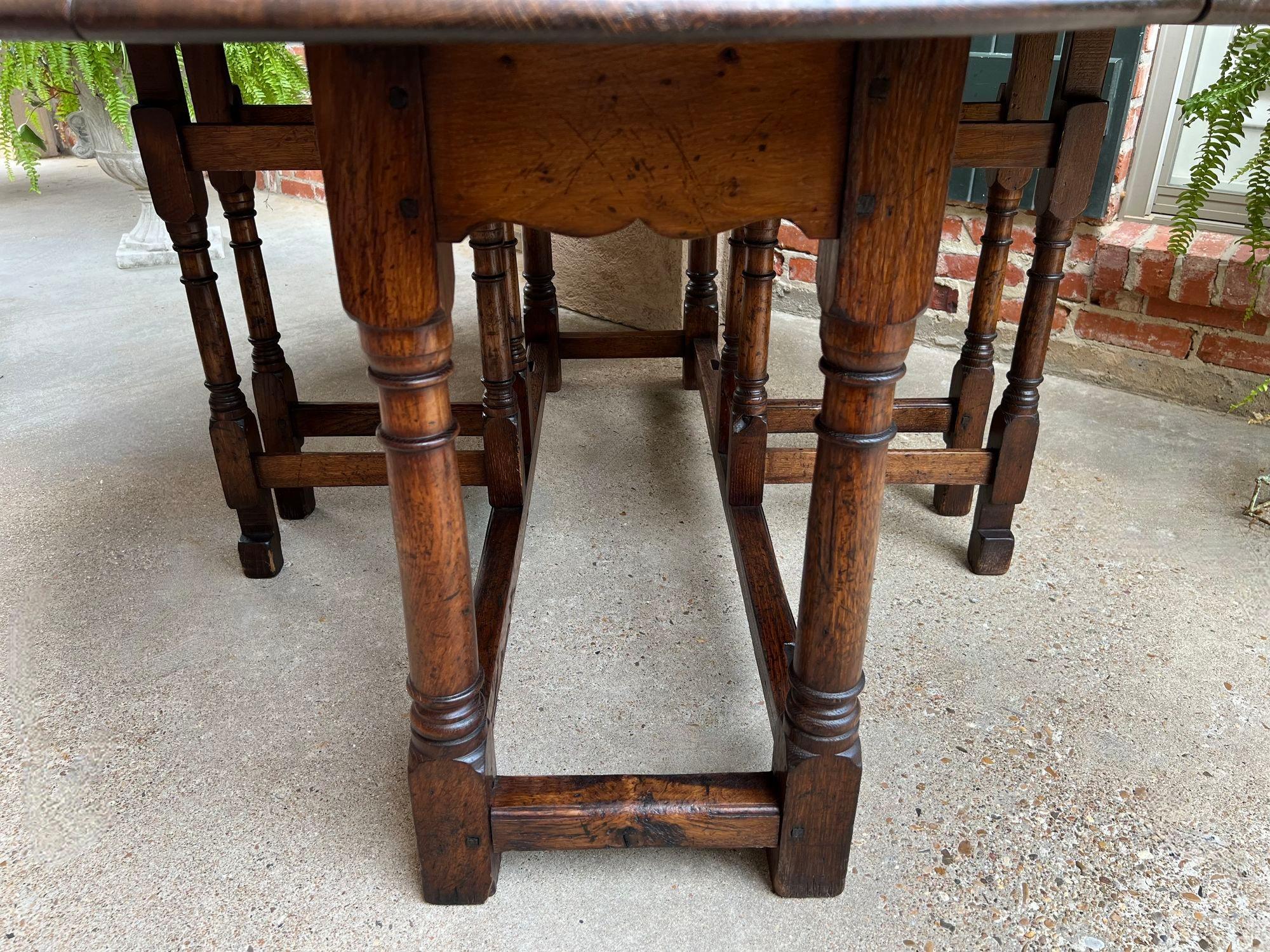 Antique French Hunt Wake Dining TABLE Oak Drop Leaf Gate Leg LARGE Sofa Table 13