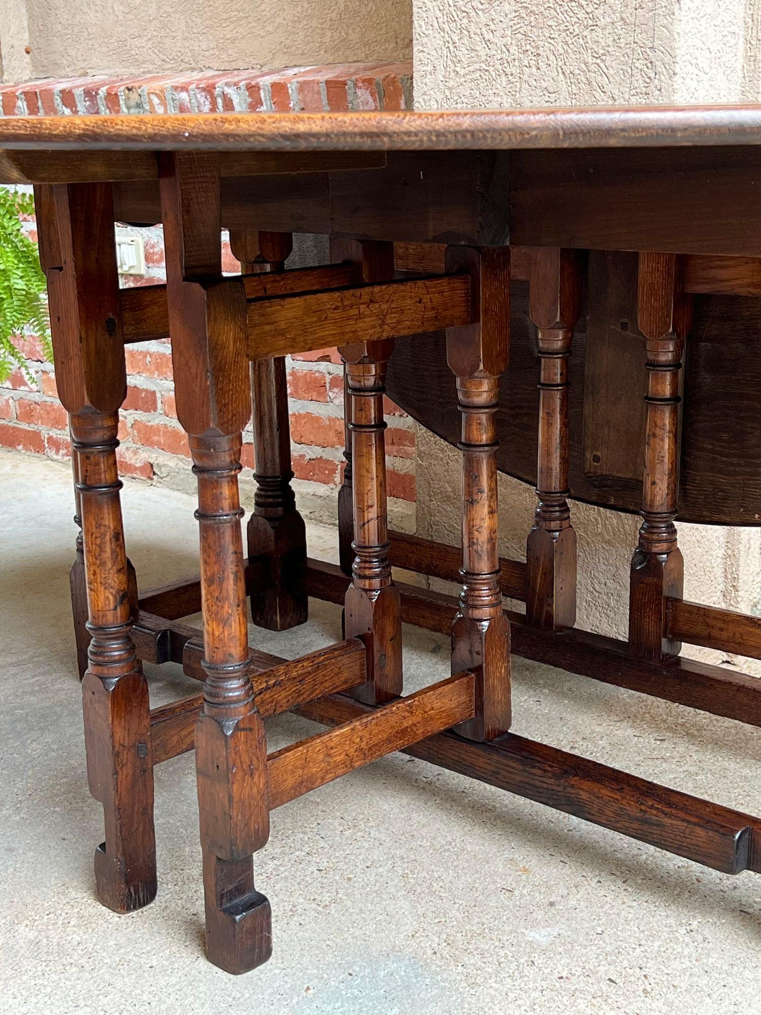 Antique French Hunt Wake Dining TABLE Oak Drop Leaf Gate Leg LARGE Sofa Table 2