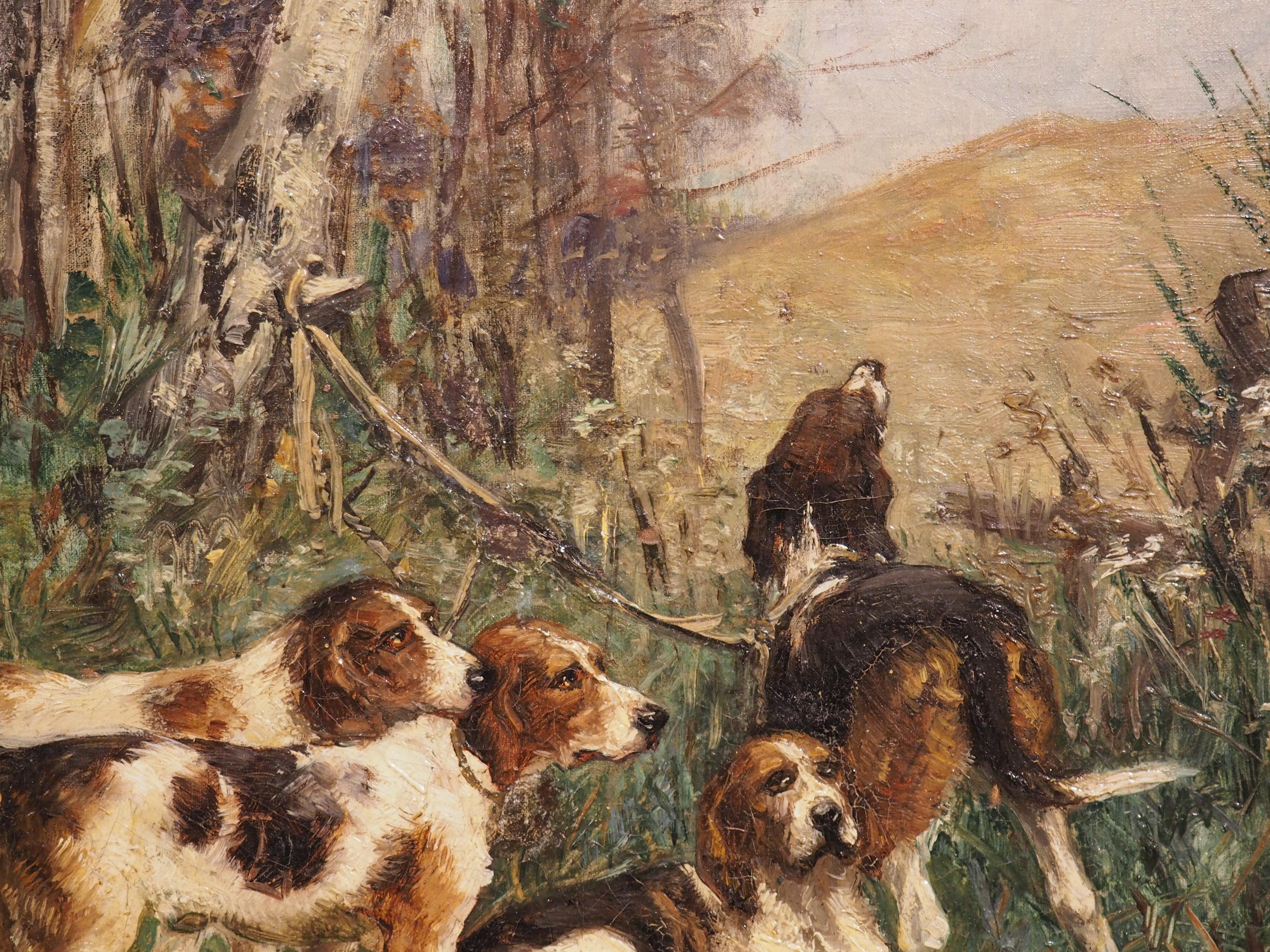 Antique French Hunting Dog Oil on Canvas Painting by Edmond Borchard '1848-1922' 5