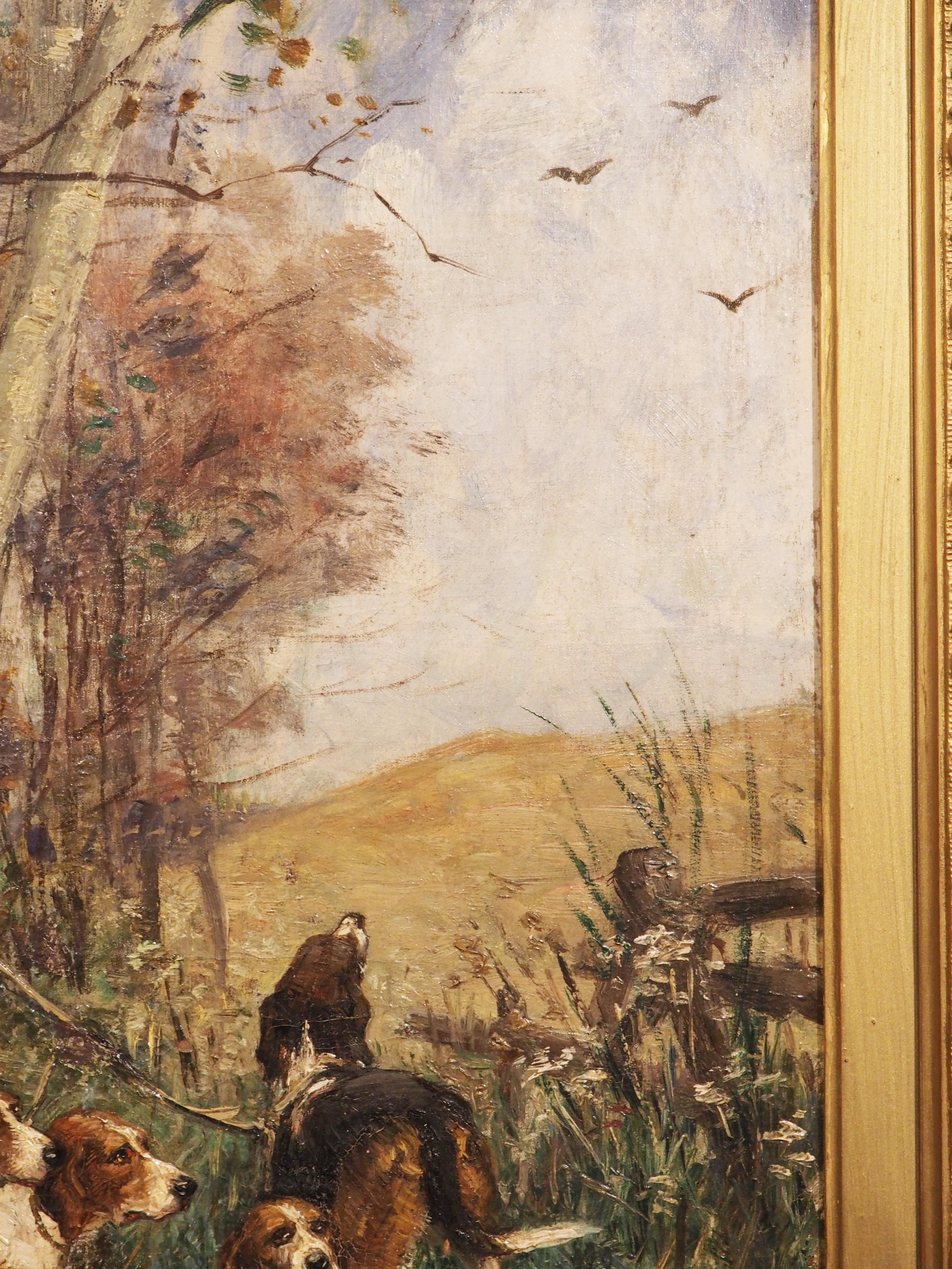 Antique French Hunting Dog Oil on Canvas Painting by Edmond Borchard '1848-1922' 6