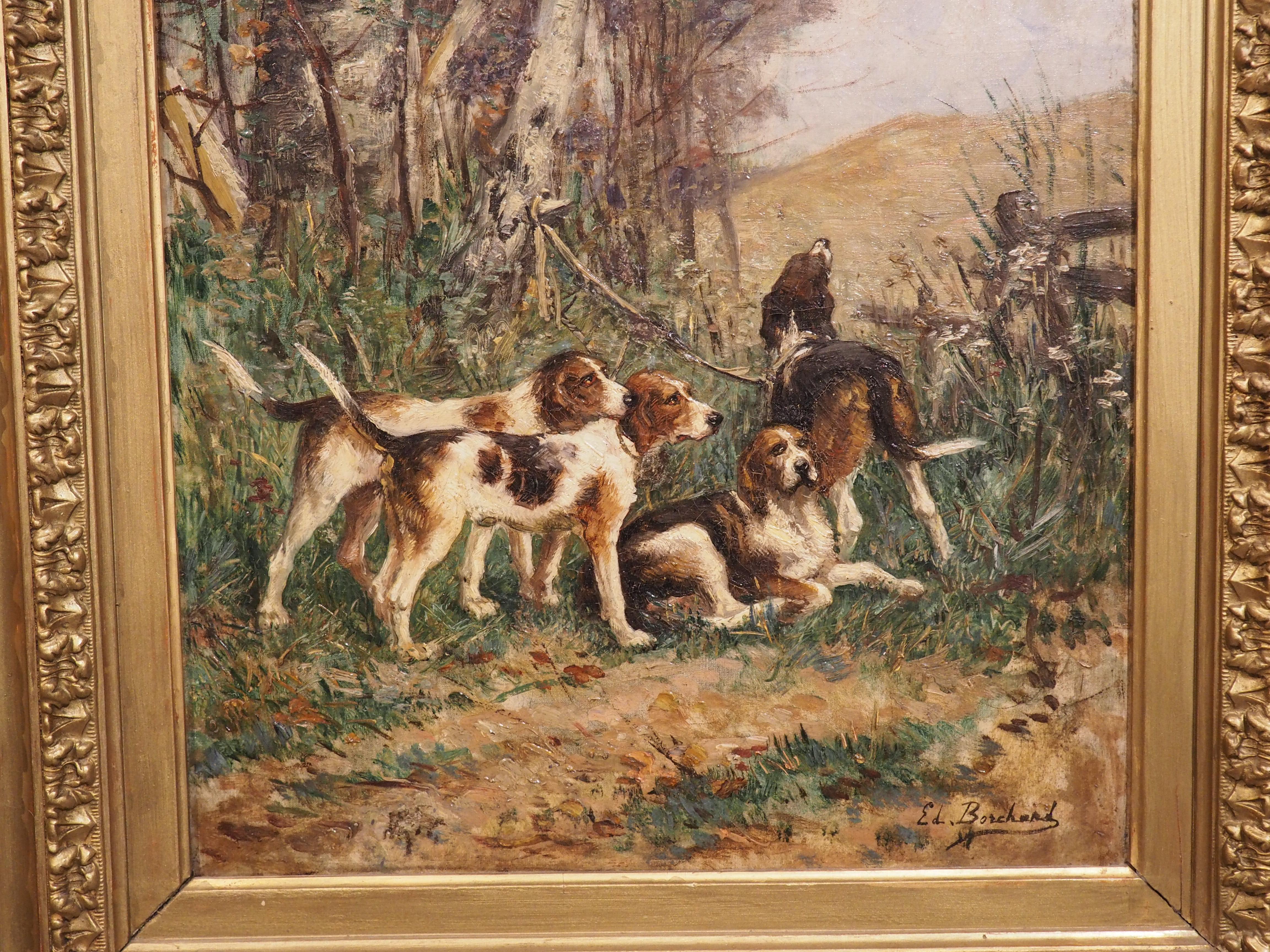 Antique French Hunting Dog Oil on Canvas Painting by Edmond Borchard '1848-1922' 8