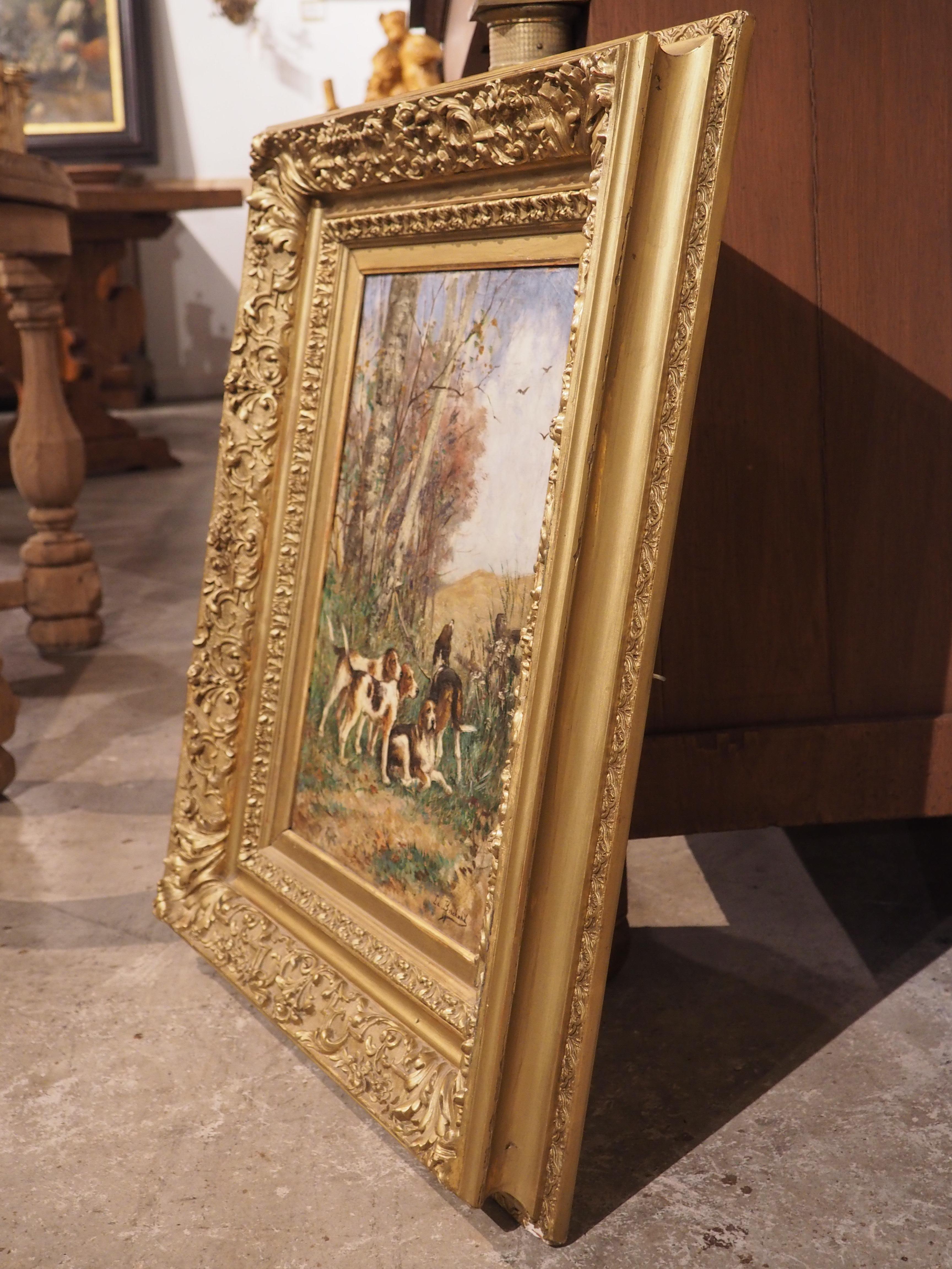 Antique French Hunting Dog Oil on Canvas Painting by Edmond Borchard '1848-1922' 9