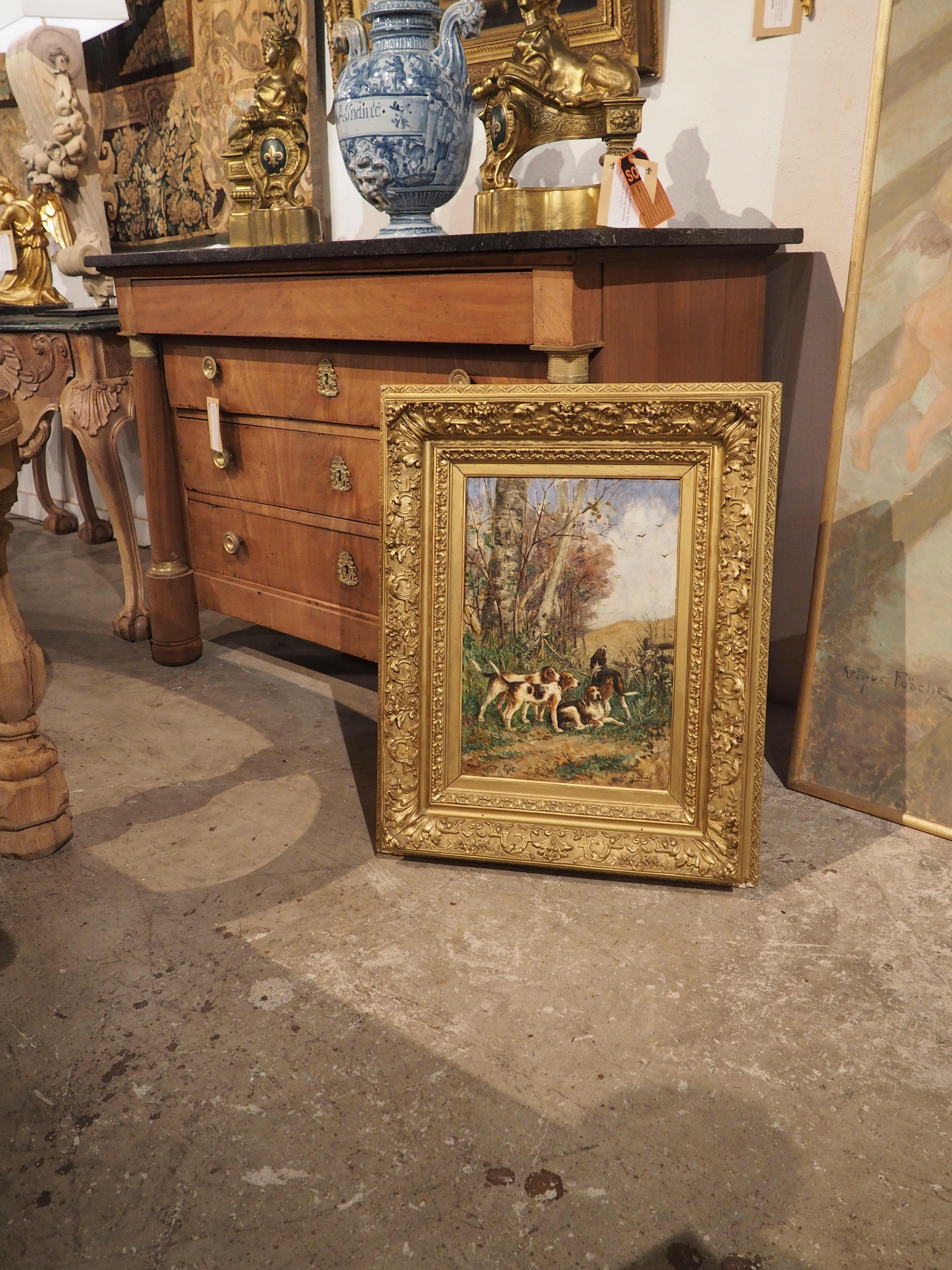 Antique French Hunting Dog Oil on Canvas Painting by Edmond Borchard '1848-1922' 10