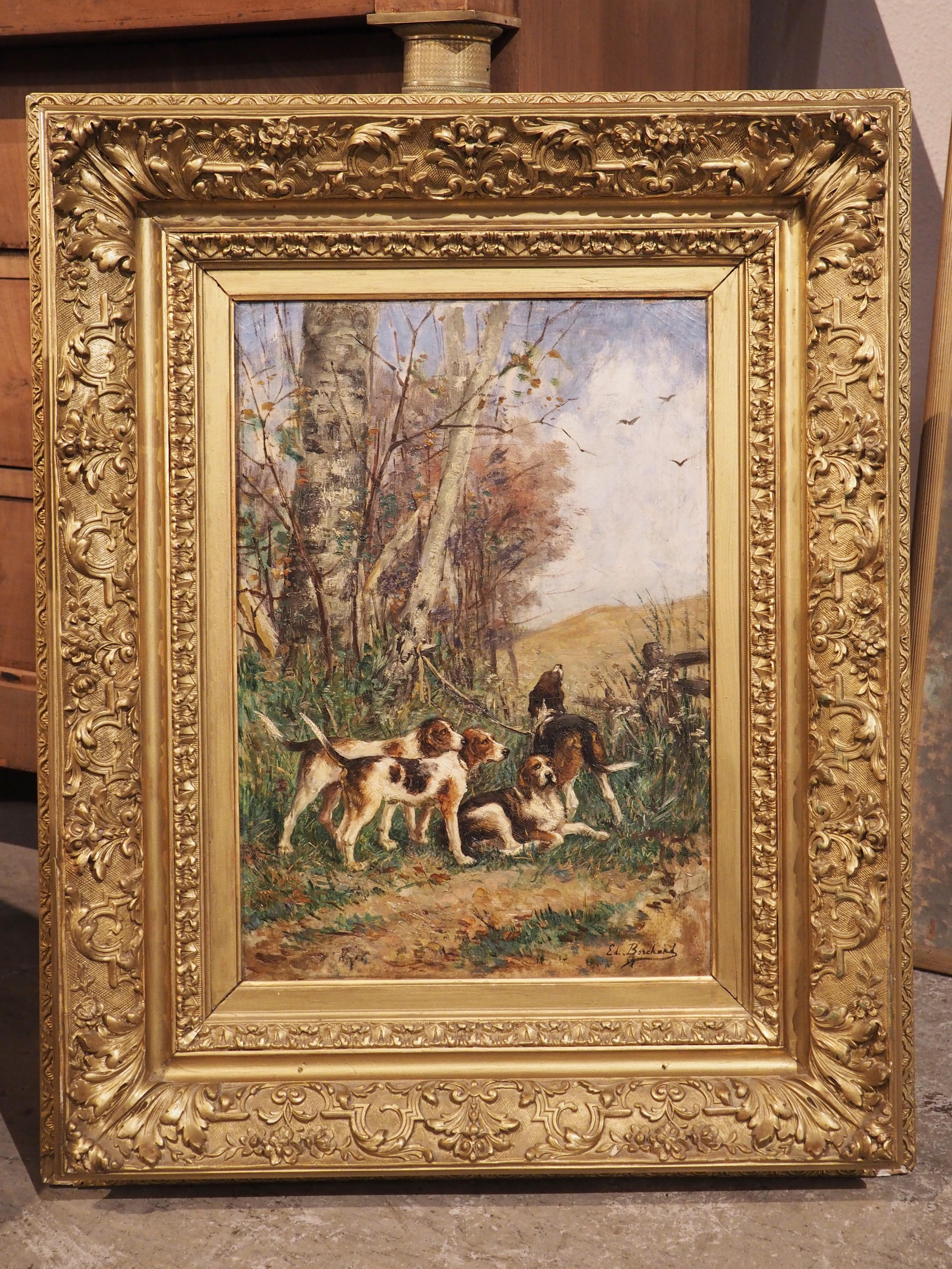 Antique French Hunting Dog Oil on Canvas Painting by Edmond Borchard '1848-1922' 12
