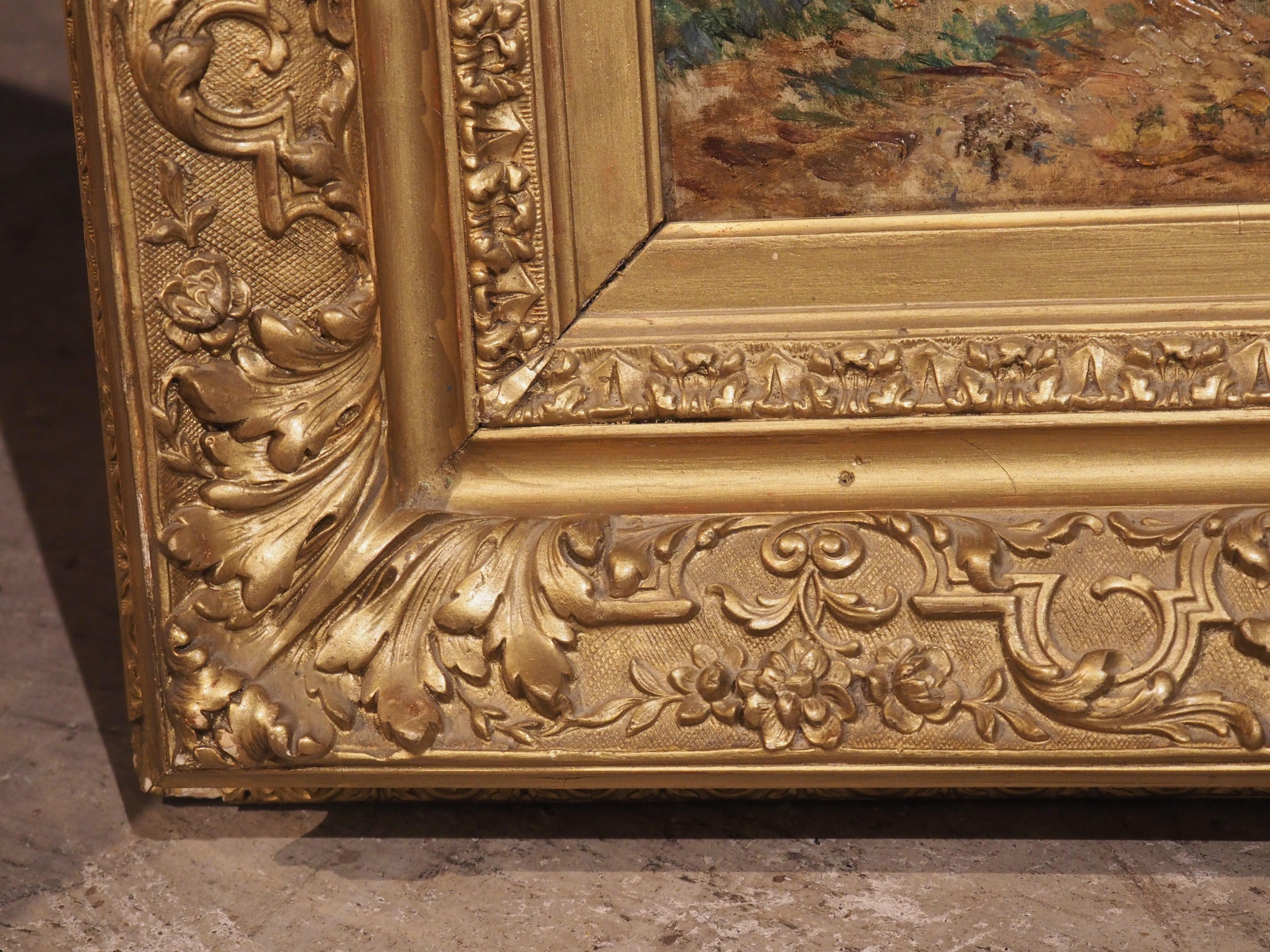 Antique French Hunting Dog Oil on Canvas Painting by Edmond Borchard '1848-1922' In Good Condition In Dallas, TX
