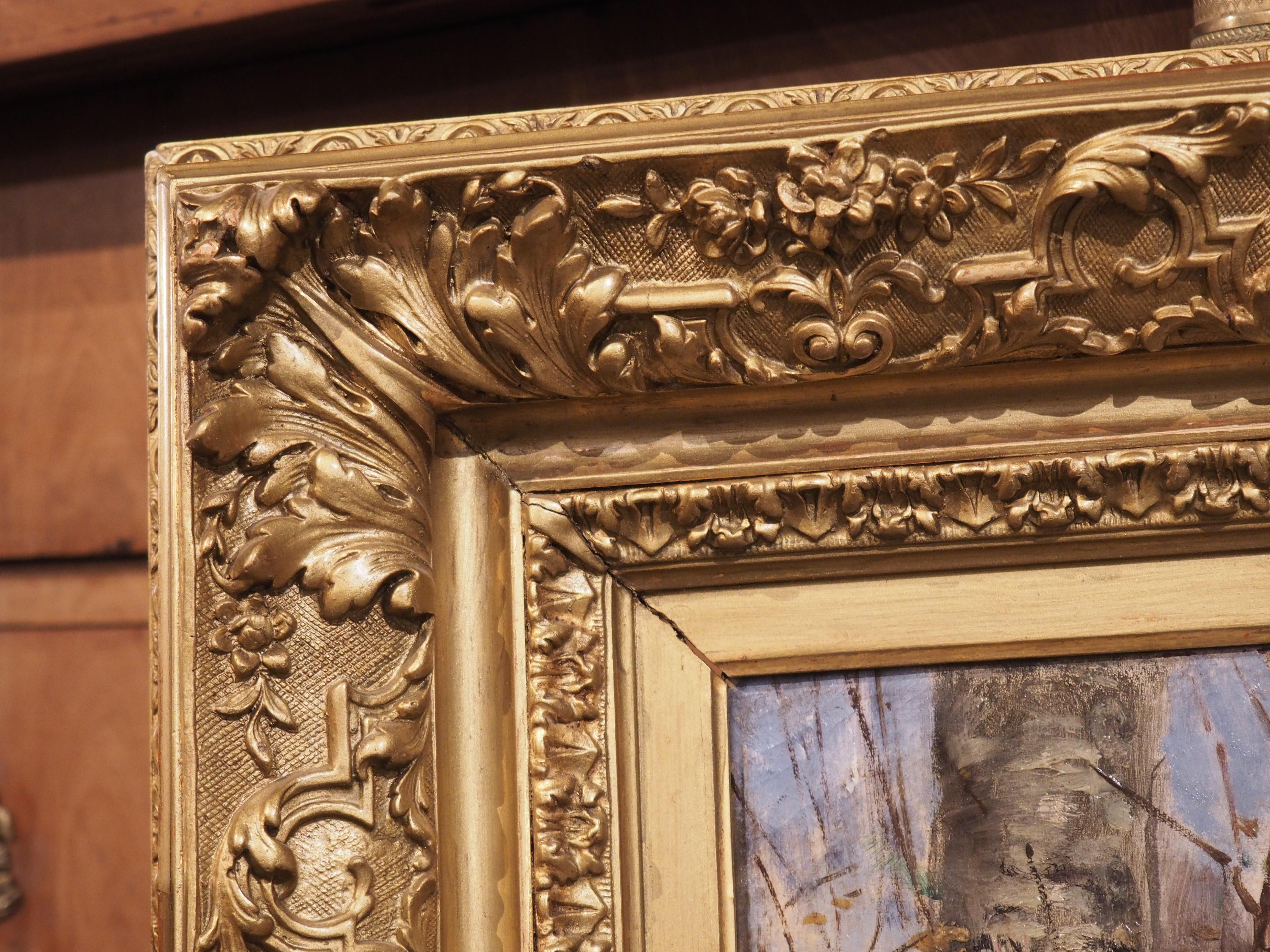 19th Century Antique French Hunting Dog Oil on Canvas Painting by Edmond Borchard '1848-1922'