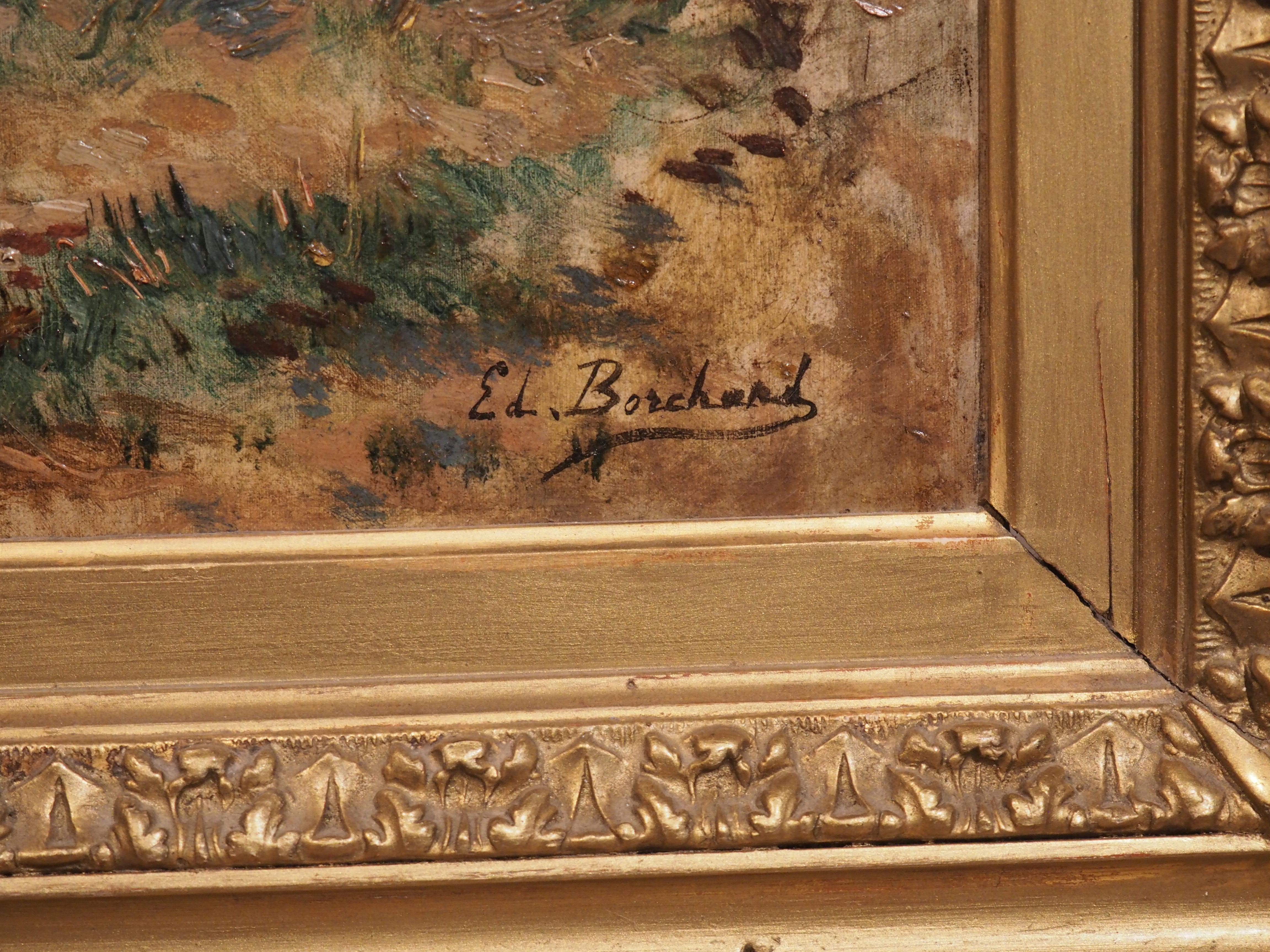 Antique French Hunting Dog Oil on Canvas Painting by Edmond Borchard '1848-1922' 2