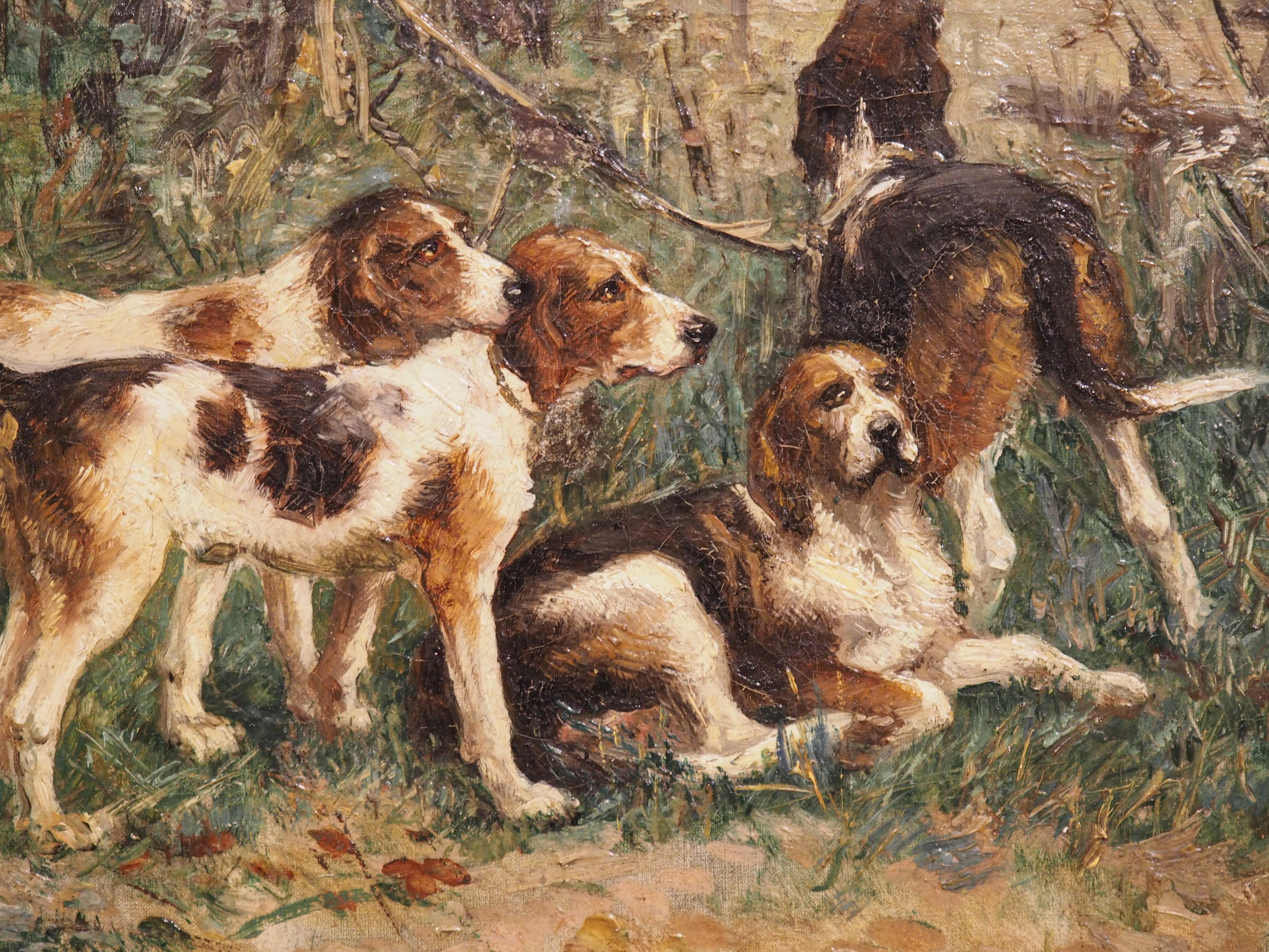 Antique French Hunting Dog Oil on Canvas Painting by Edmond Borchard '1848-1922' 3