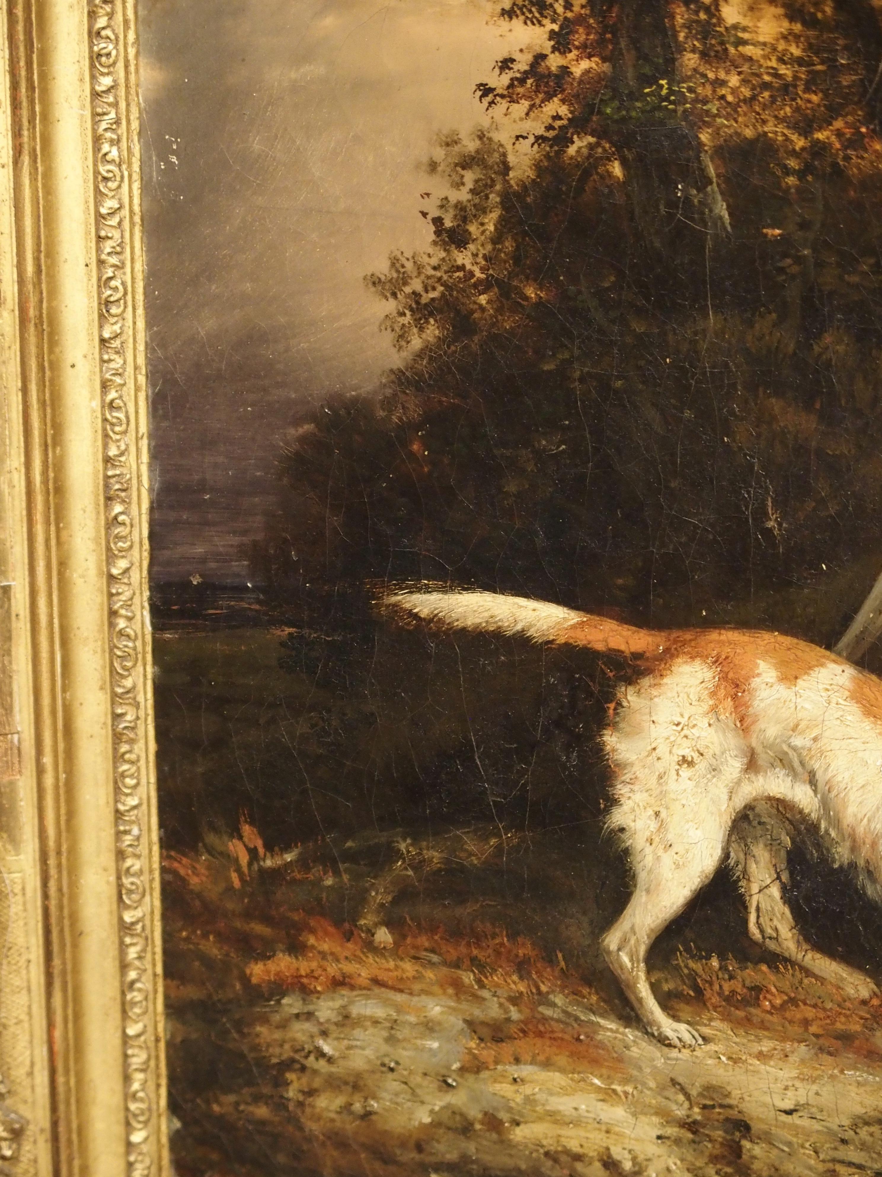 Antique French Hunting Dogs Painting, 19th Century 4