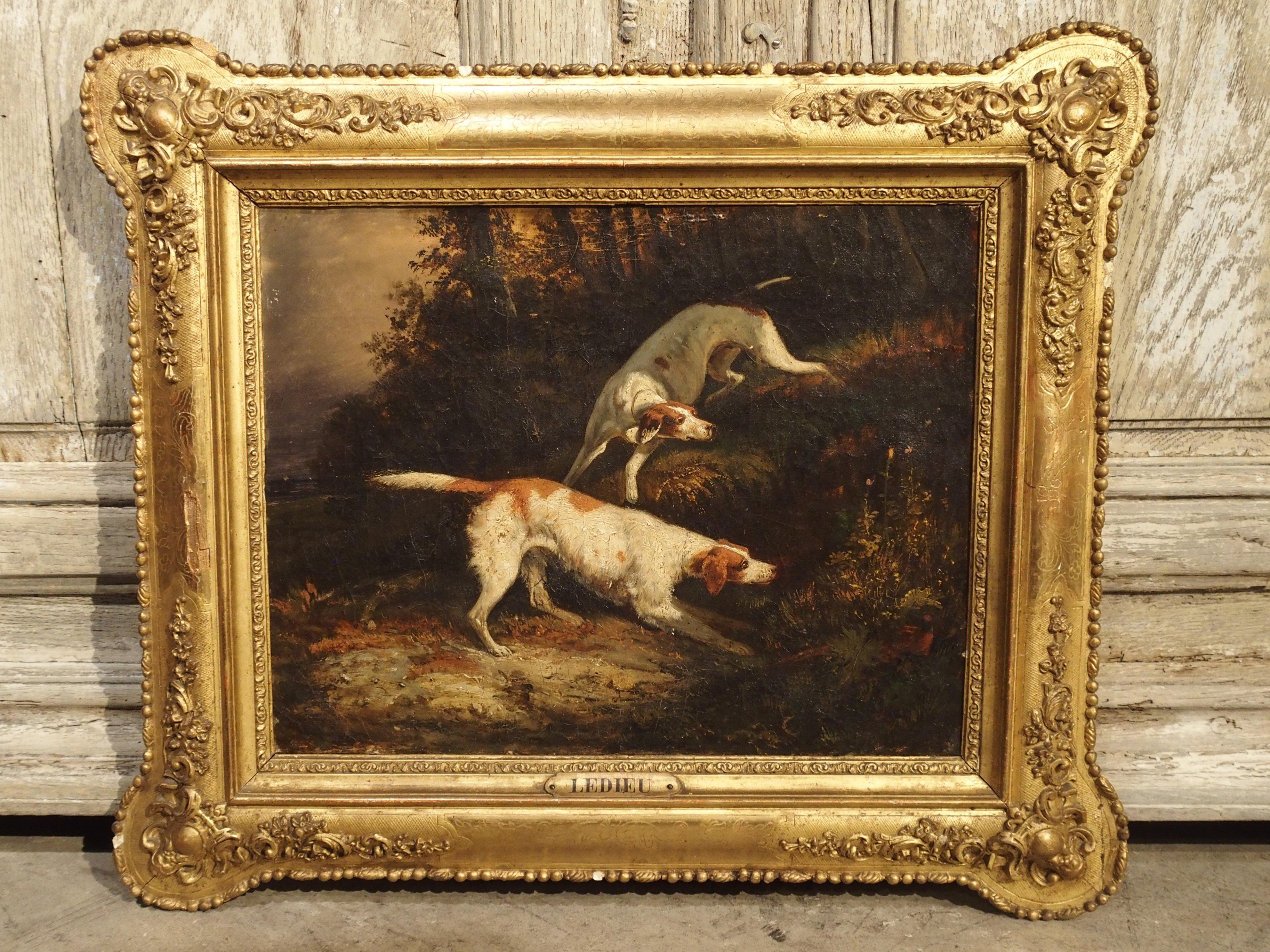 Antique French Hunting Dogs Painting, 19th Century 6