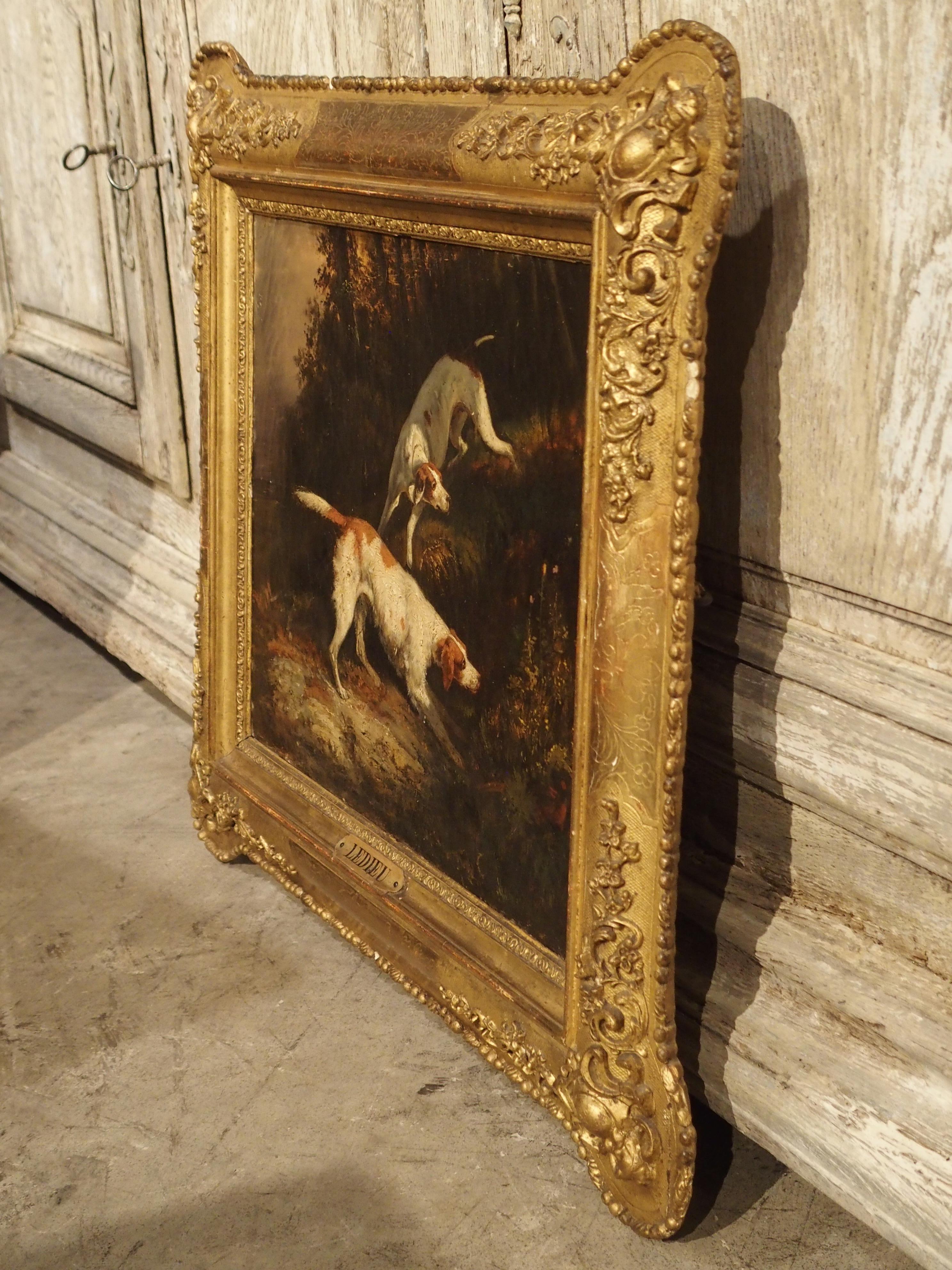 Canvas Antique French Hunting Dogs Painting, 19th Century