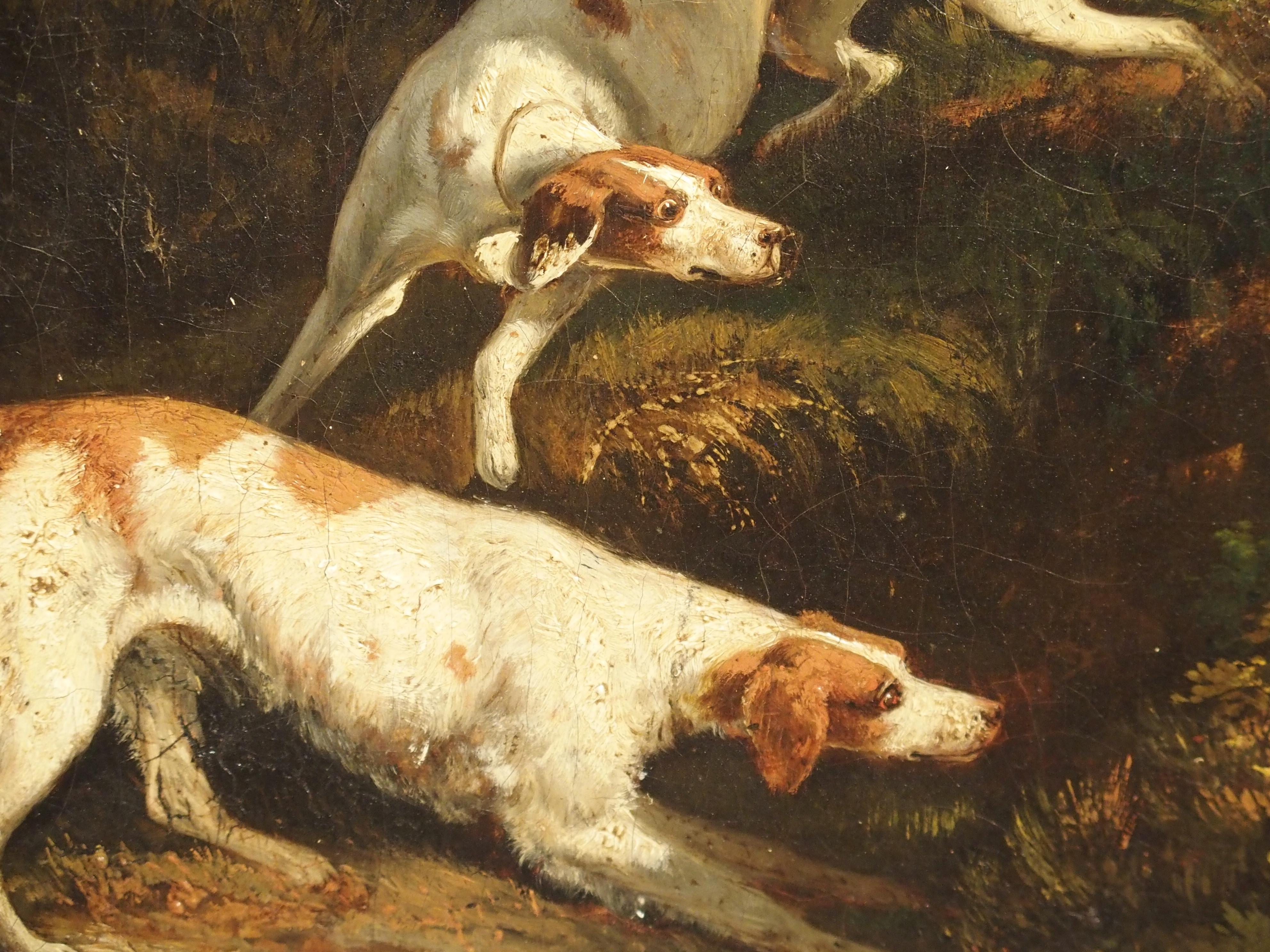 Antique French Hunting Dogs Painting, 19th Century 1
