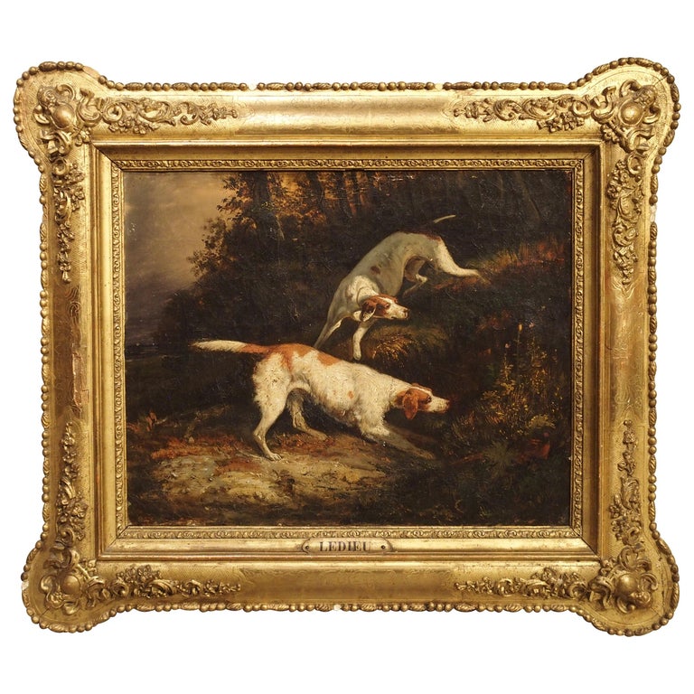 Hunting Dogs At Work Original Antique Oil Painting 25" 36072 atelier