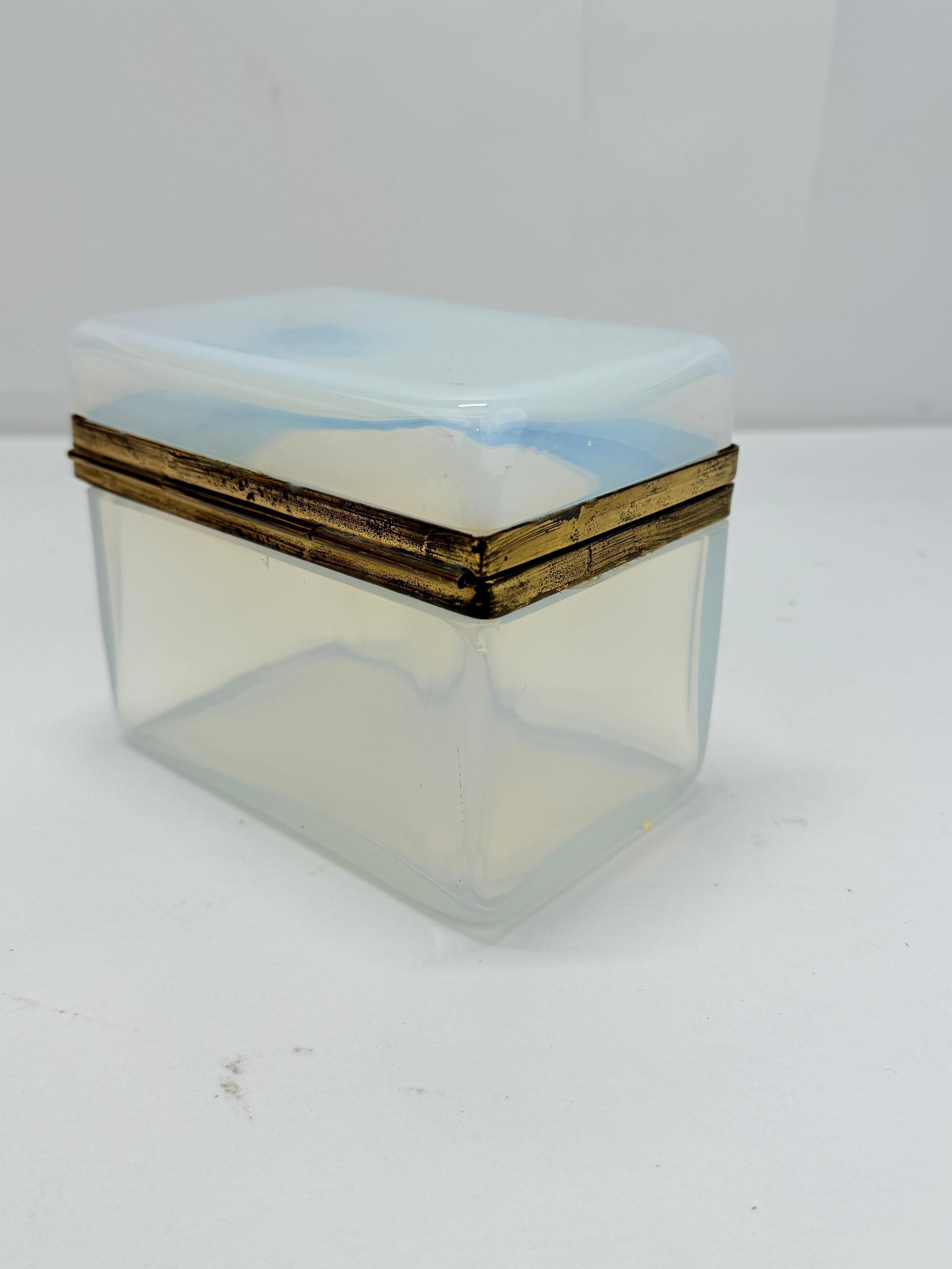 Antique French Icy Blue Opaline & Ormolu Hinged Box In Good Condition In Atlanta, GA