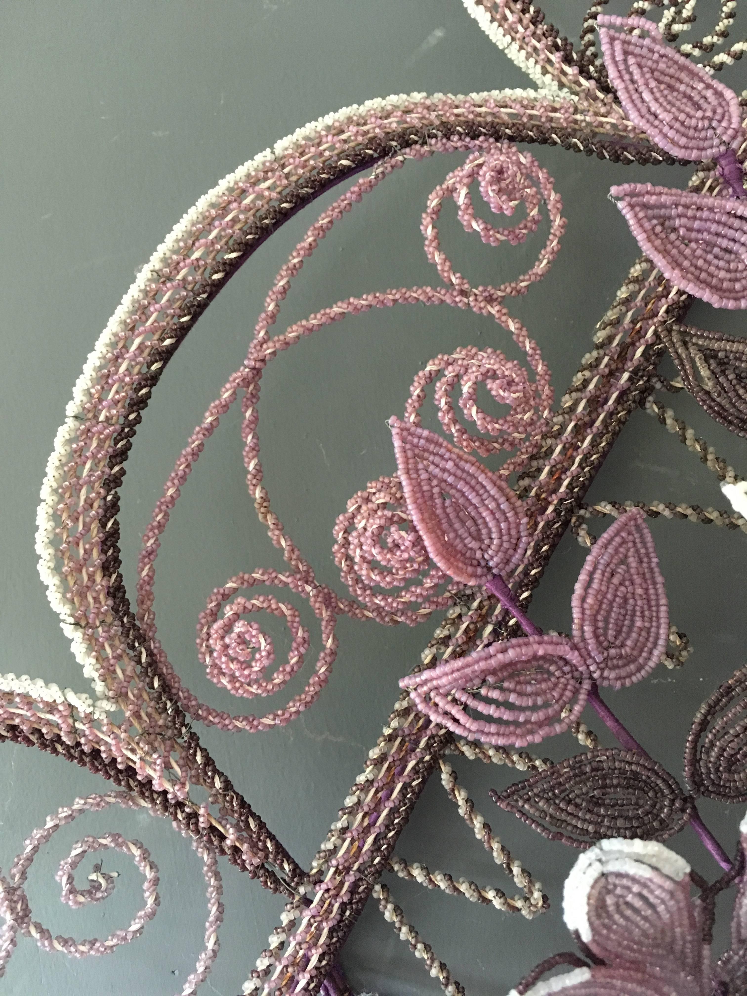 Hand-Crafted Antique French 'Immortelles' Glass Beaded Wreath, 1900s