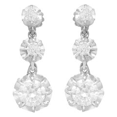 Antique French Import 1.81 Carat Diamond and Platinum Drop Earrings, Circa 1920