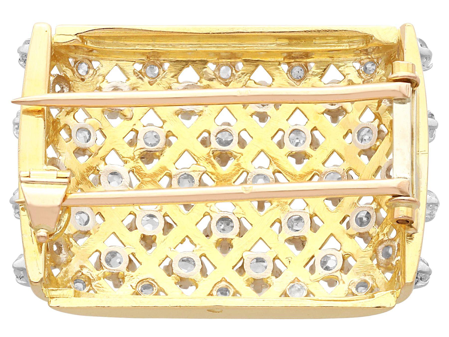 Old European Cut Antique French Import 2.06ct Diamond and Yellow Gold Brooch, circa 1920 For Sale