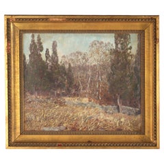 Antiguo cuadro de paisaje impresionista francés al óleo sobre lienzo c1910