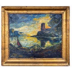 Antique French Impressionist Painting in Gilt Frame
