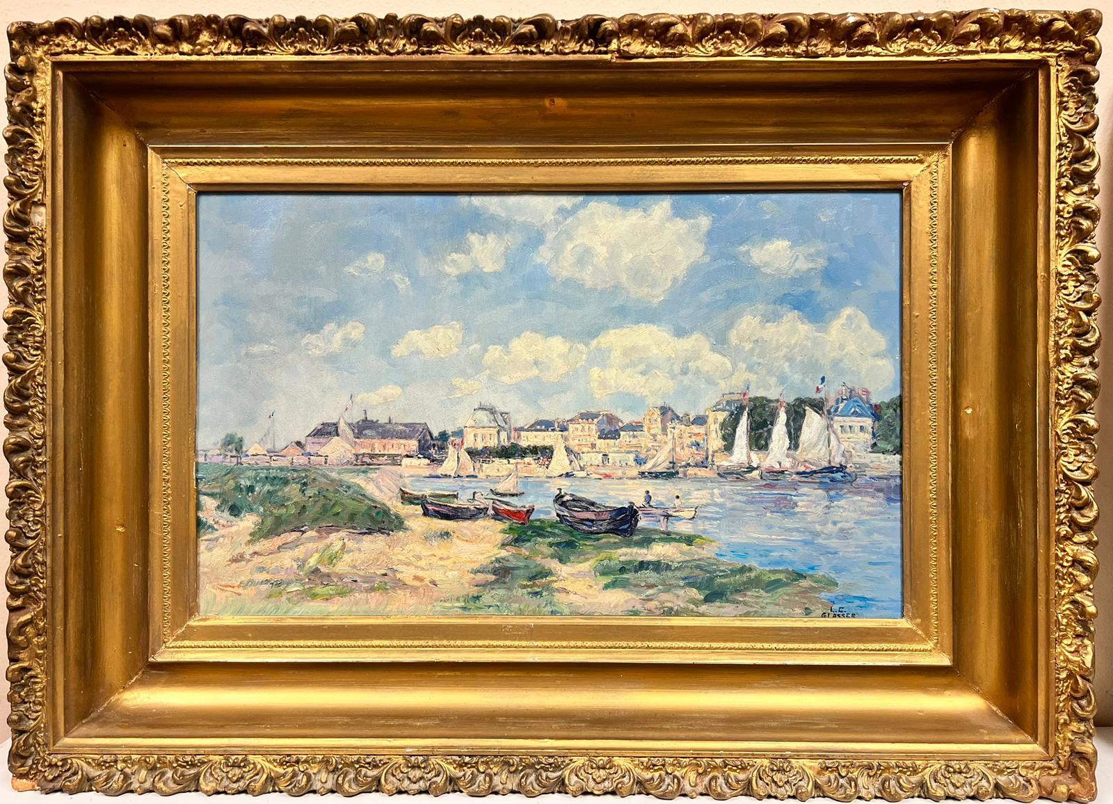 Antique French Impressionist Beautiful French Impressionist Oil Painting Busy Boats Harbour