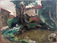 Early 20th Century French Impressionist Oil Painting Sludgy Atmospheric Pond