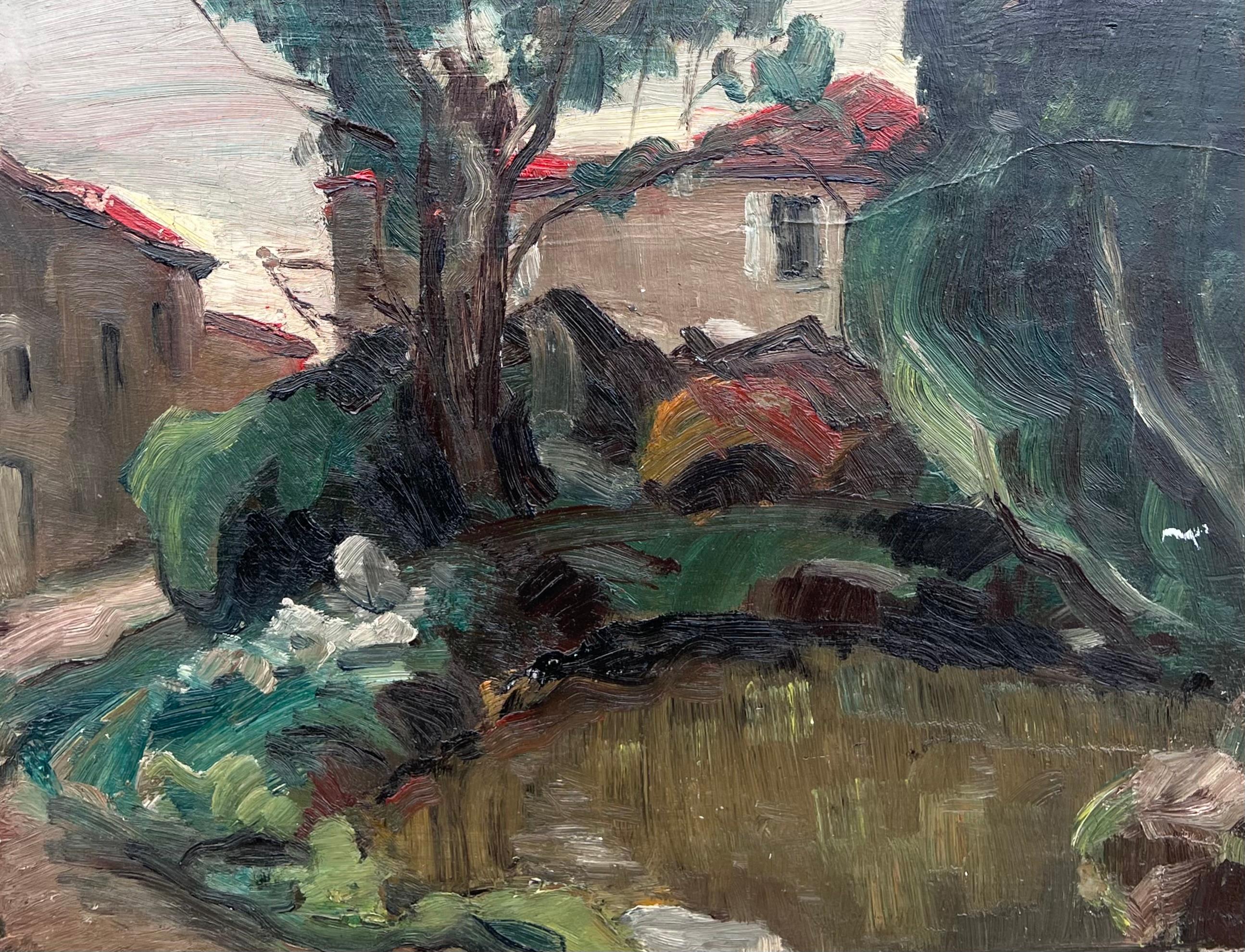 Early 20th Century French Impressionist Oil Painting Sludgy Atmospheric Pond