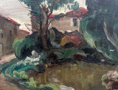 Early 20th Century French Impressionist Oil Painting Sludgy Atmospheric Pond
