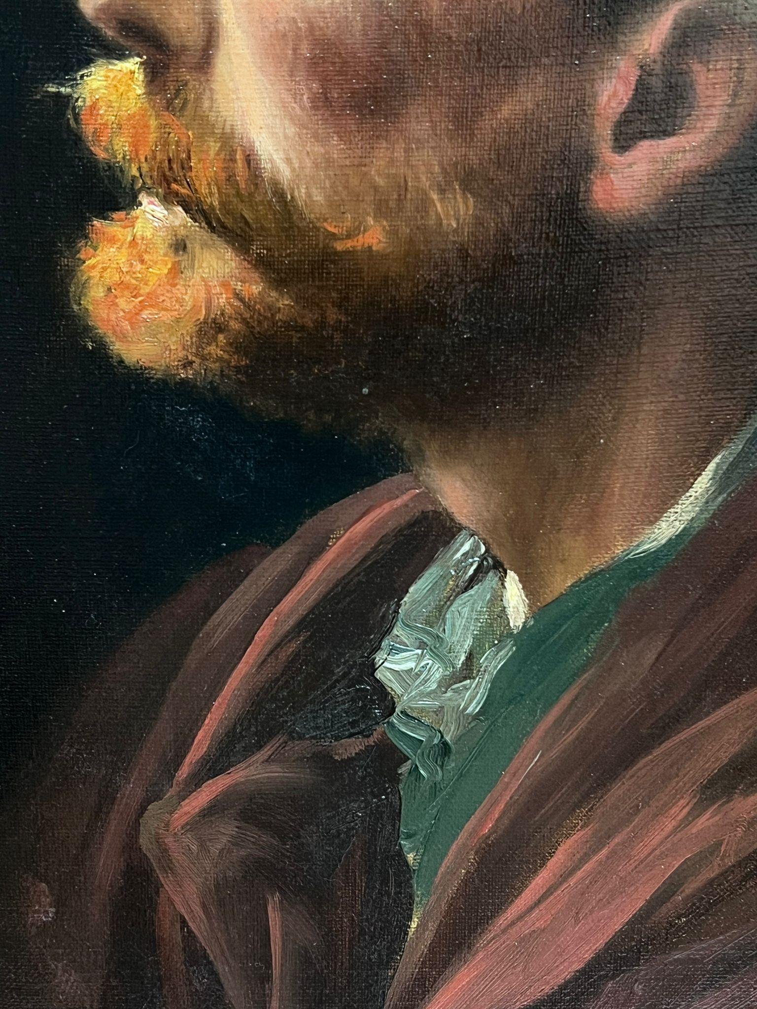 Grande ritratto ad olio di un uomo rustico con cappello, Antique French, incorniciato - Painting Impressionismo di Antique French Impressionist