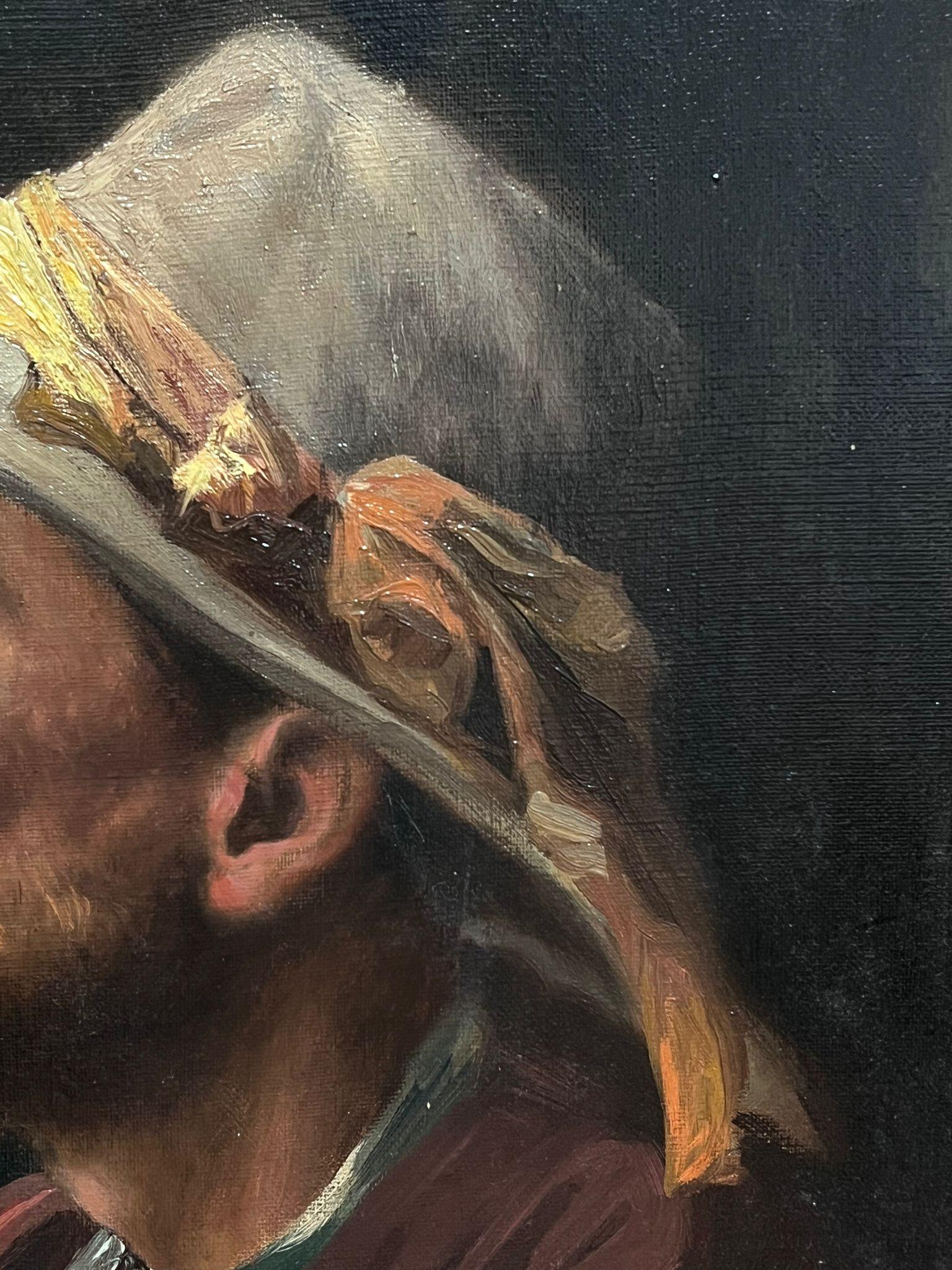 Ritratto di uomo rustico con cappello e barba di zenzero
Artista impressionista francese, fine del XIX/inizio del XX secolo
olio su tela, incorniciato in una cornice di legno. 
incorniciato: 29 x 23,5 pollici
tela: 23 x 17 pollici
provenienza: