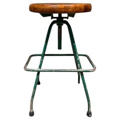 Antique French Industrial Metal Chair Drafting Stool