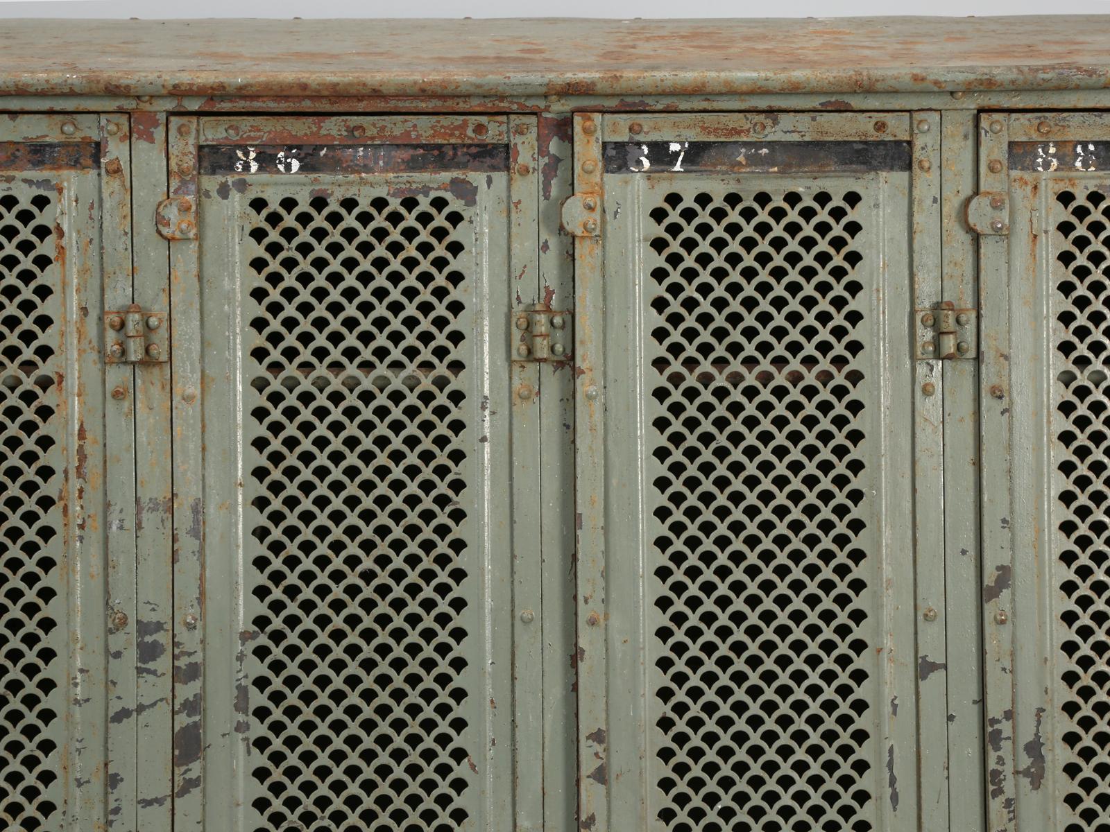 Antique French Steel Industrial Original Painted Lockers In Good Condition In Chicago, IL