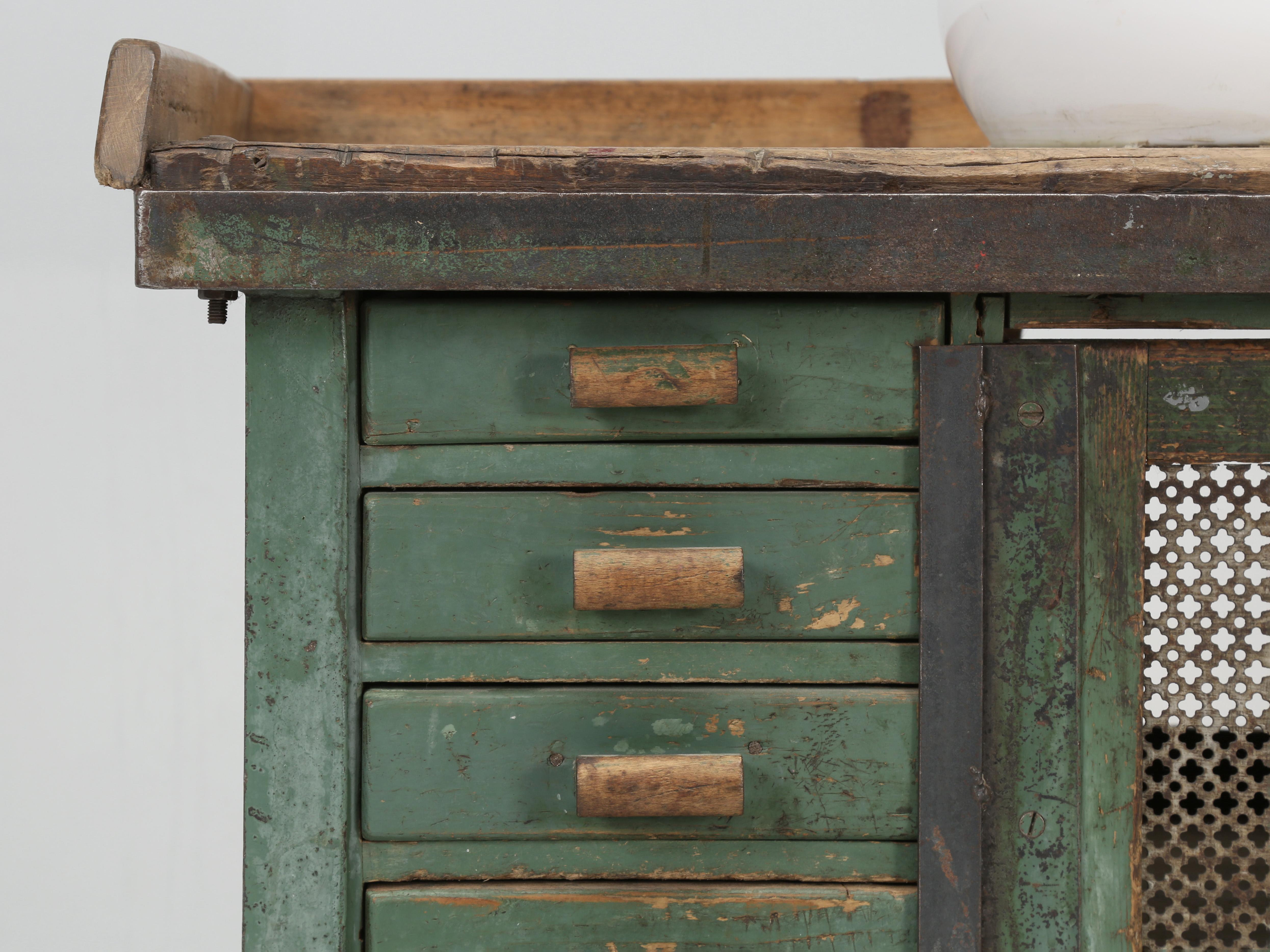 Antique French Industrial Painted Cabinet Converted to a Bathroom Vanity Sink 5