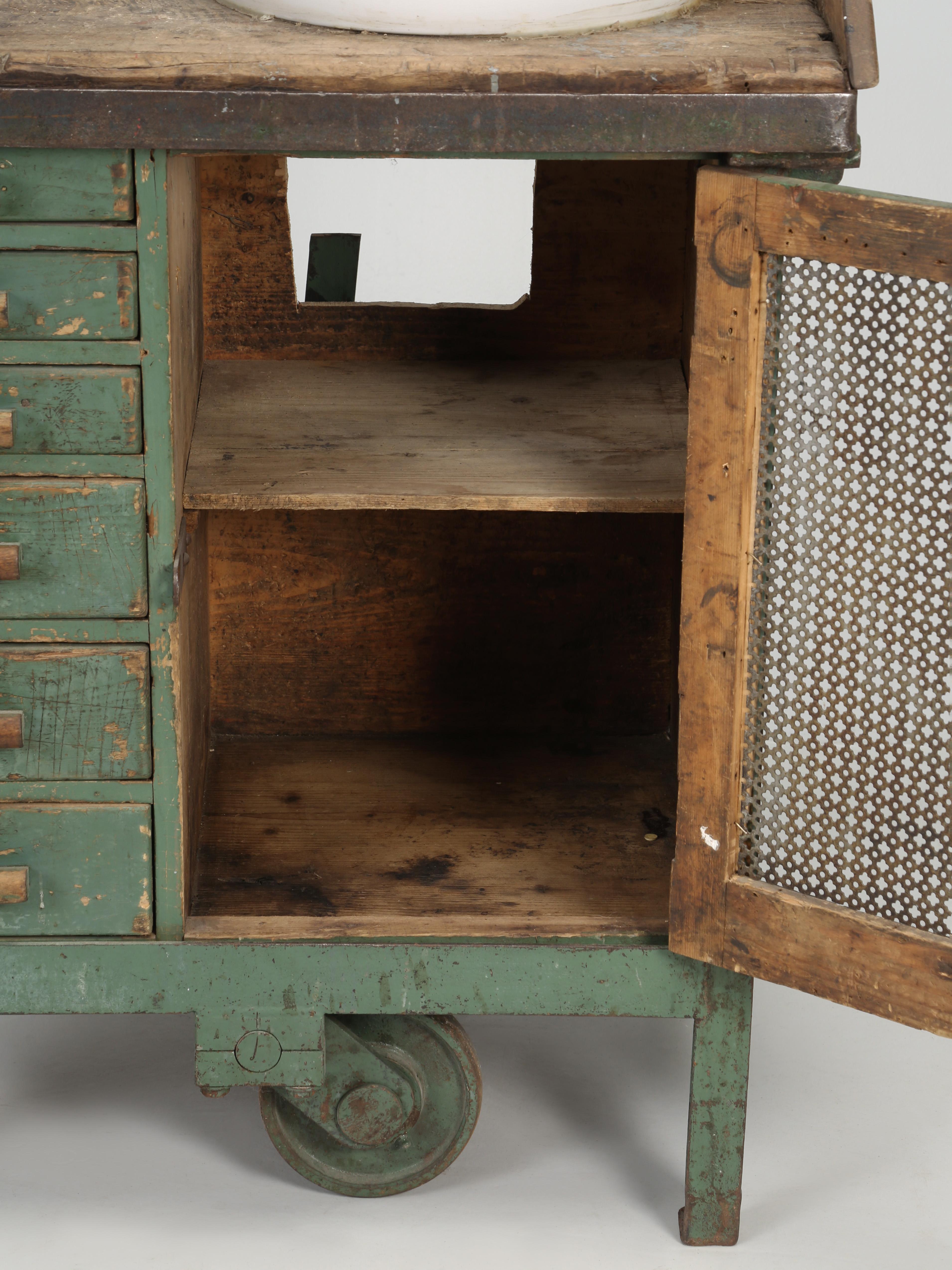 Antique French Industrial Painted Cabinet Converted to a Bathroom Vanity Sink  10