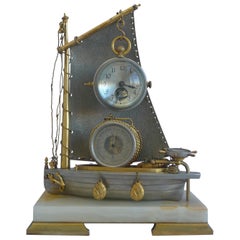 Antique French Industrial Sailboat Compendium Clock