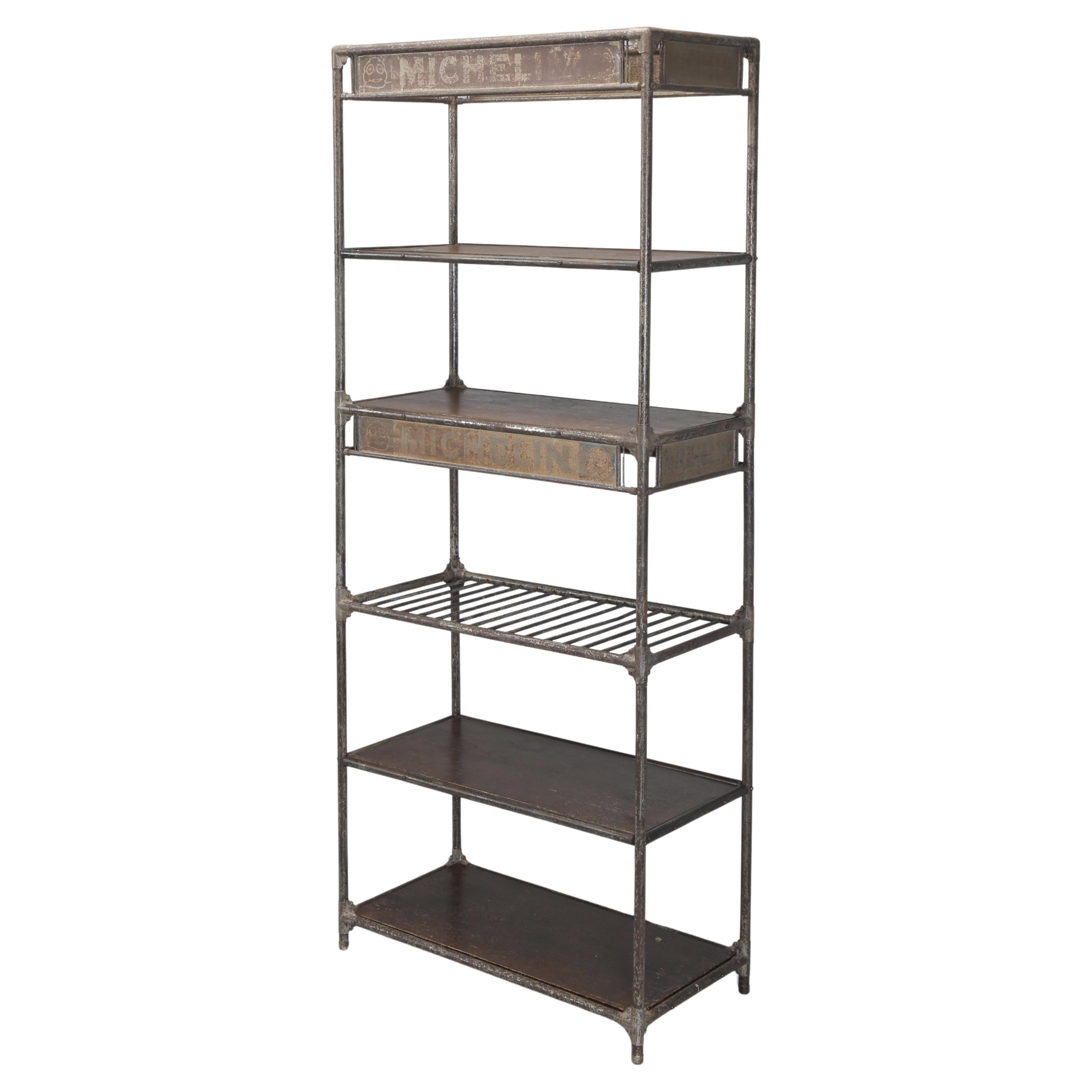 Michelin Antique French Industrial Steel Shelf Unit Made in France c1900-1920