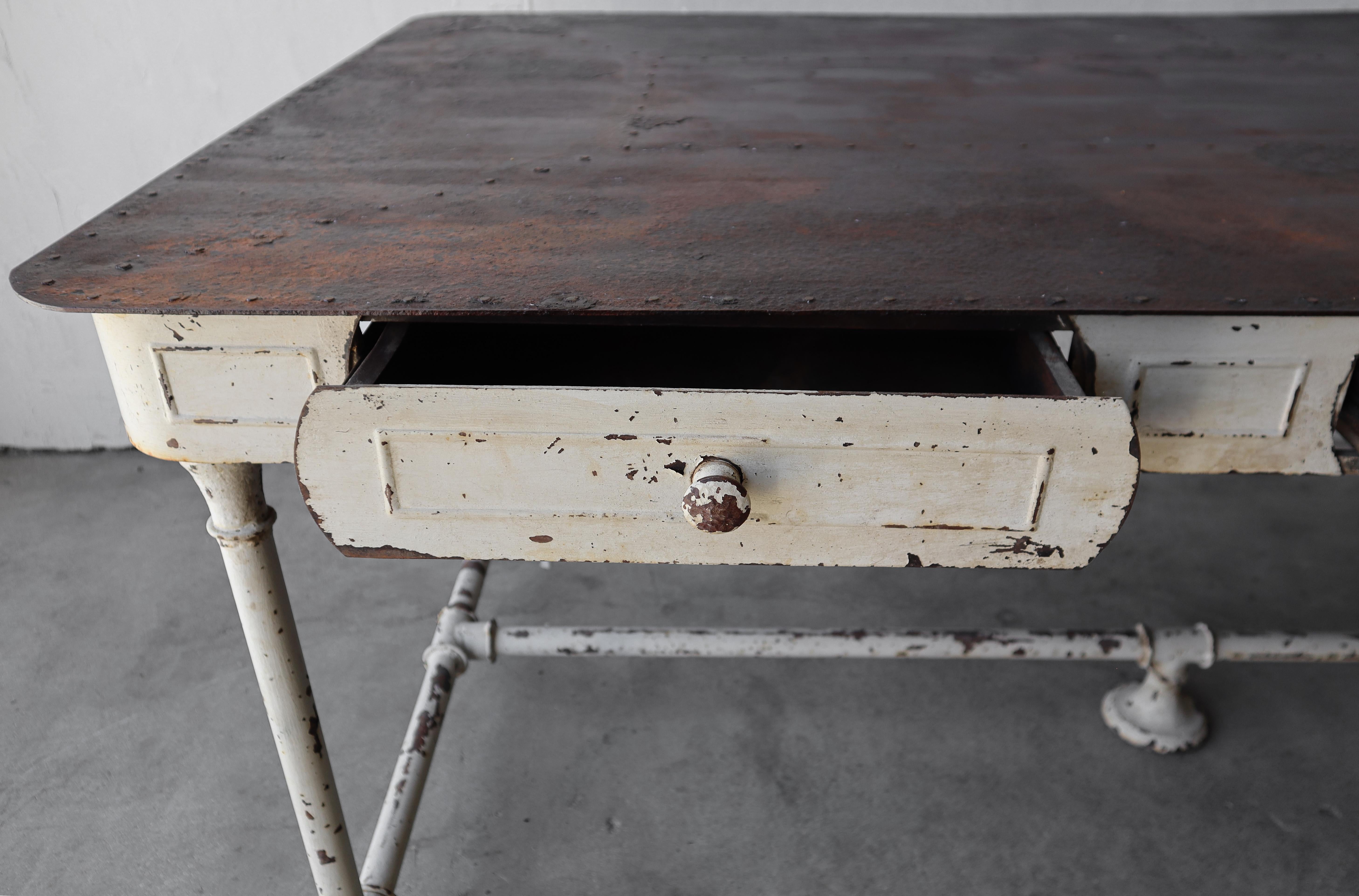 Antique French Industrial Work Table Dining Table Desk 5