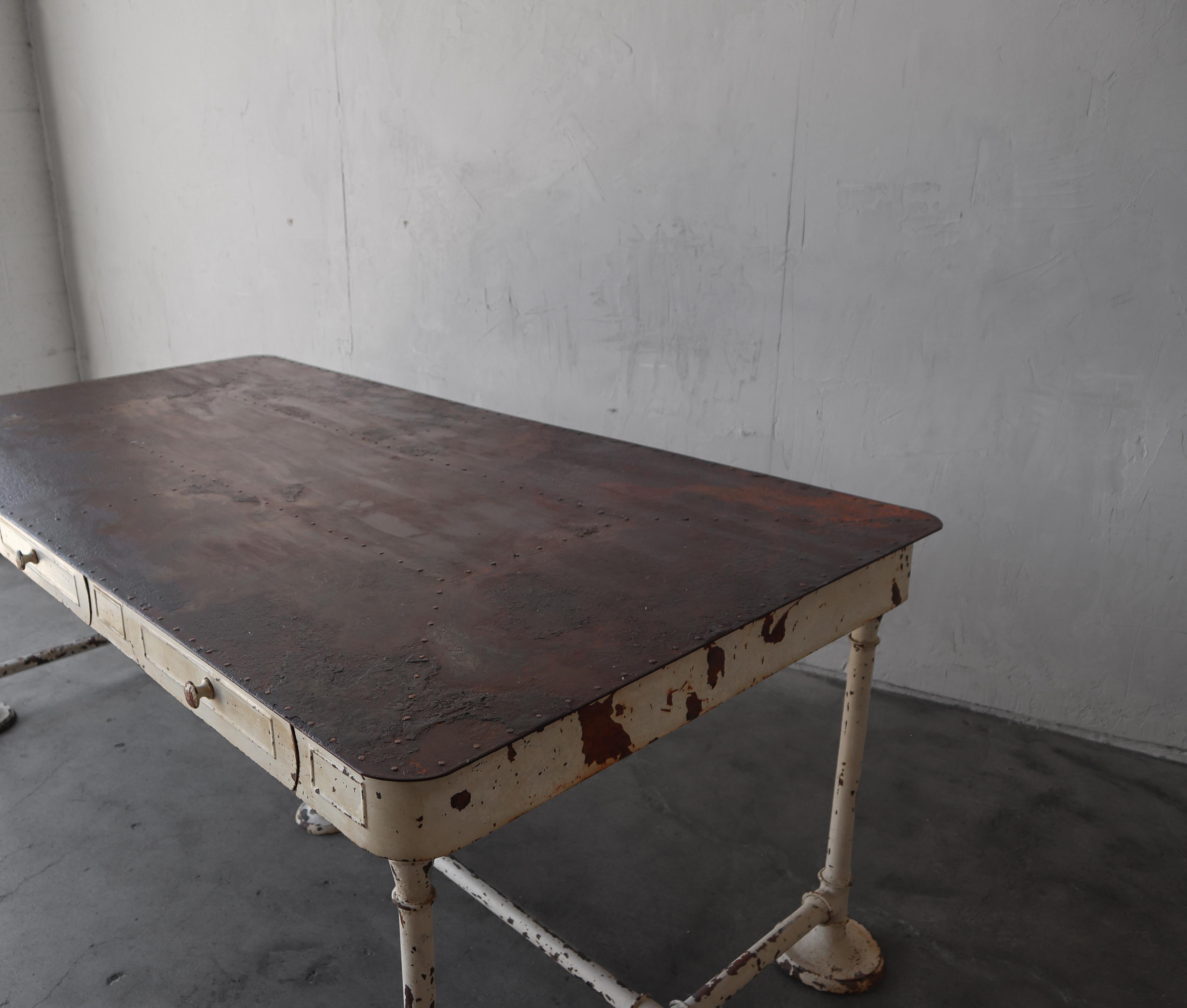 Antique French Industrial Work Table Dining Table Desk 7