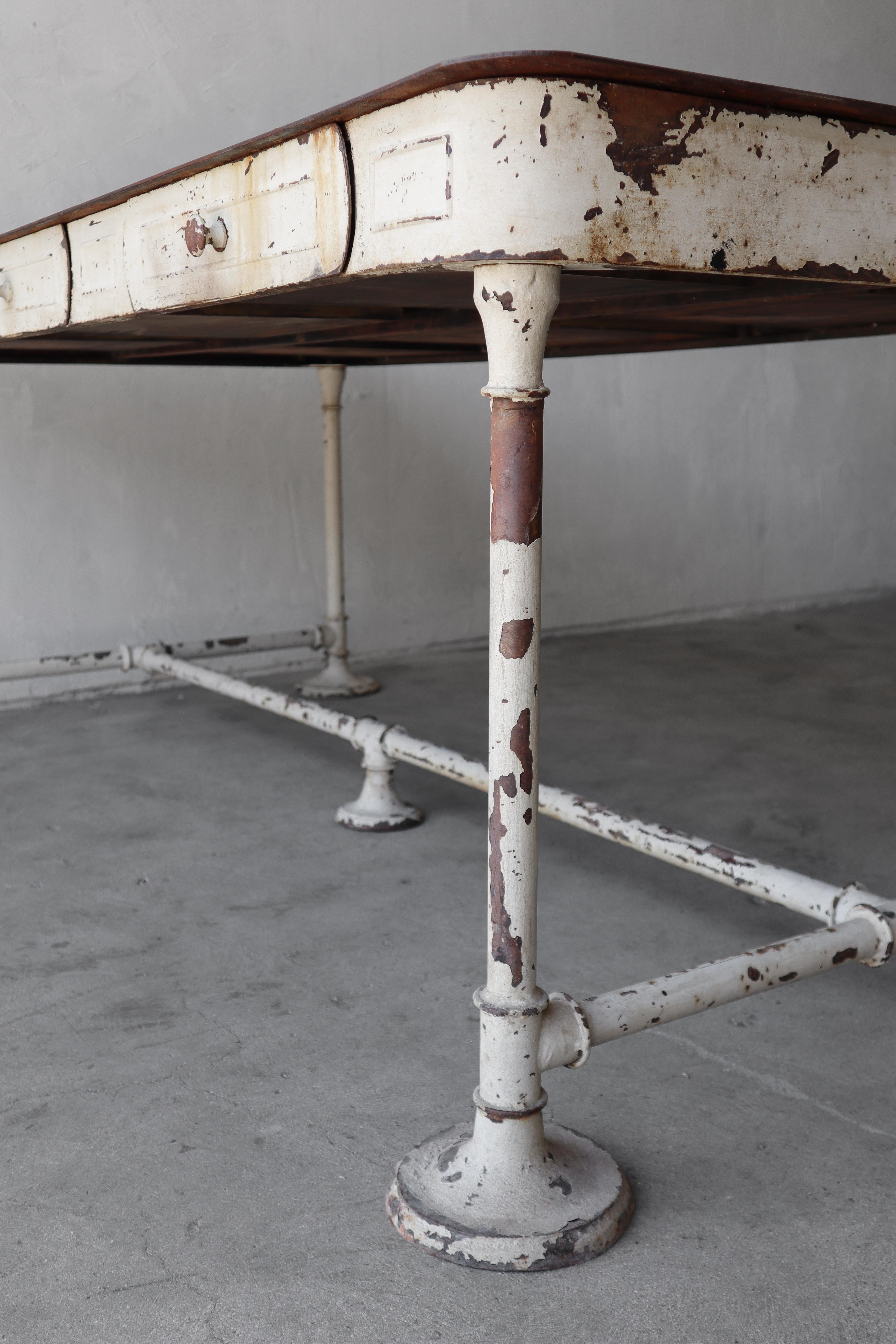 Antique French Industrial Work Table Dining Table Desk 8