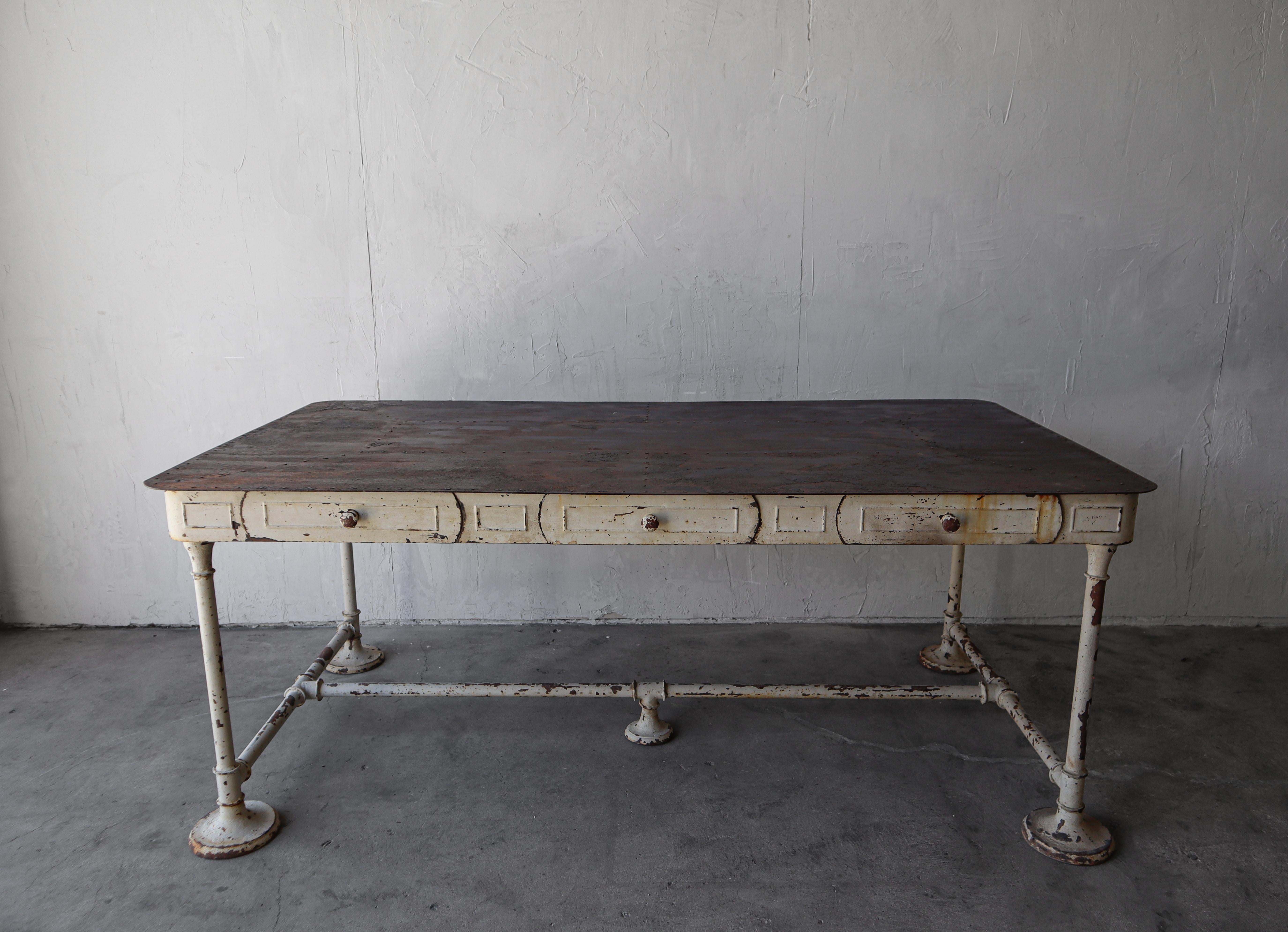 19th Century Antique French Industrial Work Table Dining Table Desk
