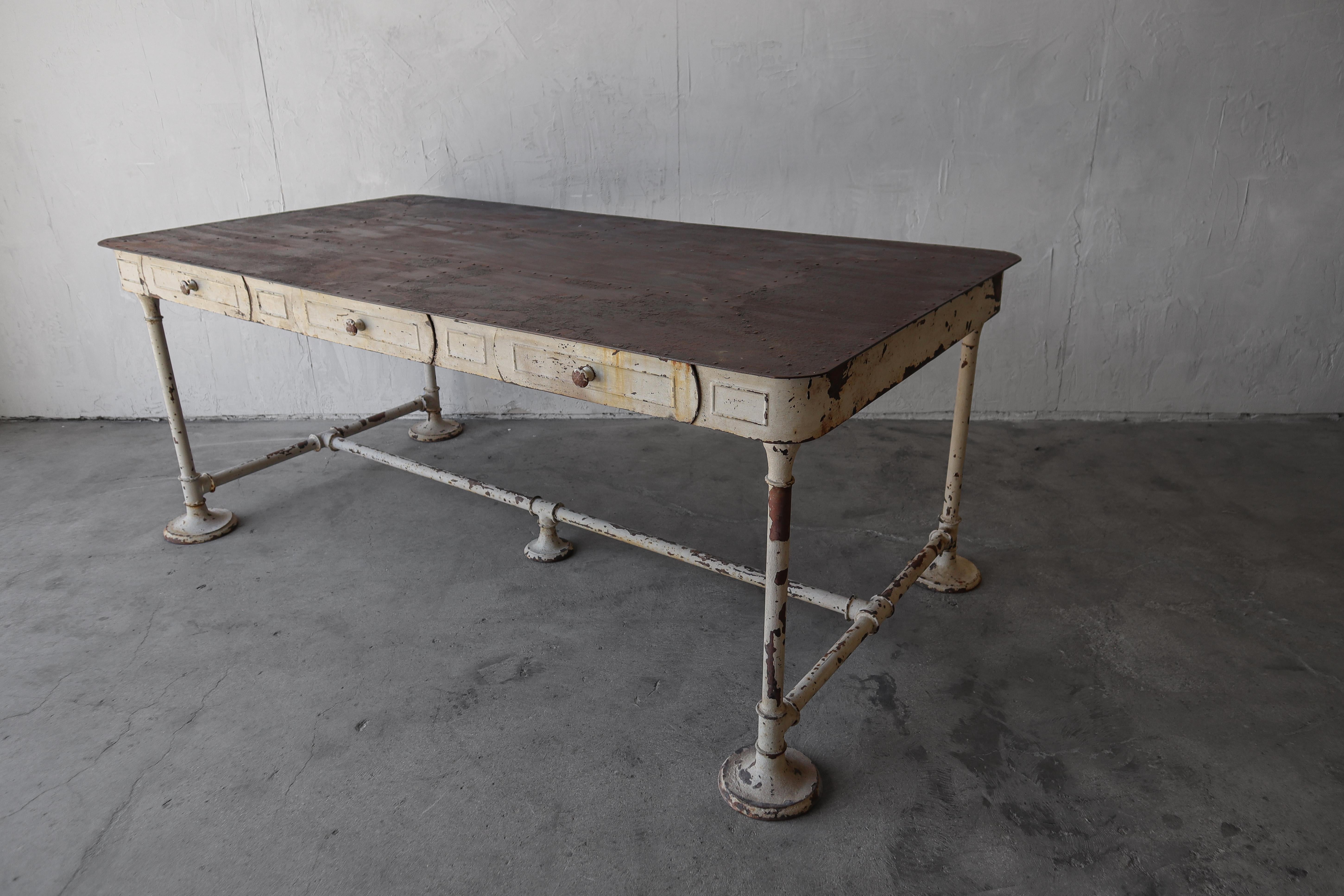 Antique French Industrial Work Table Dining Table Desk 2