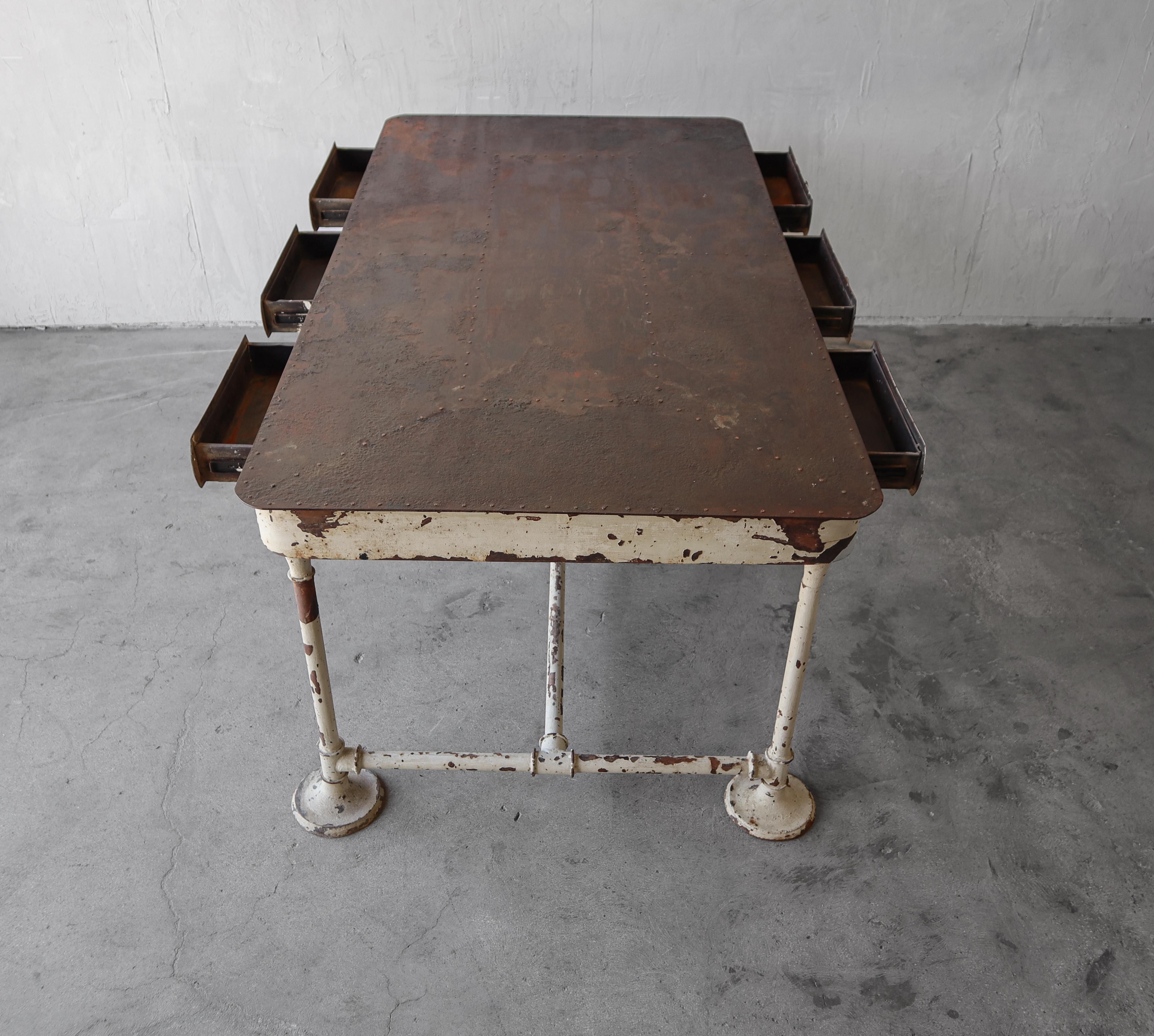 Antique French Industrial Work Table Dining Table Desk 3